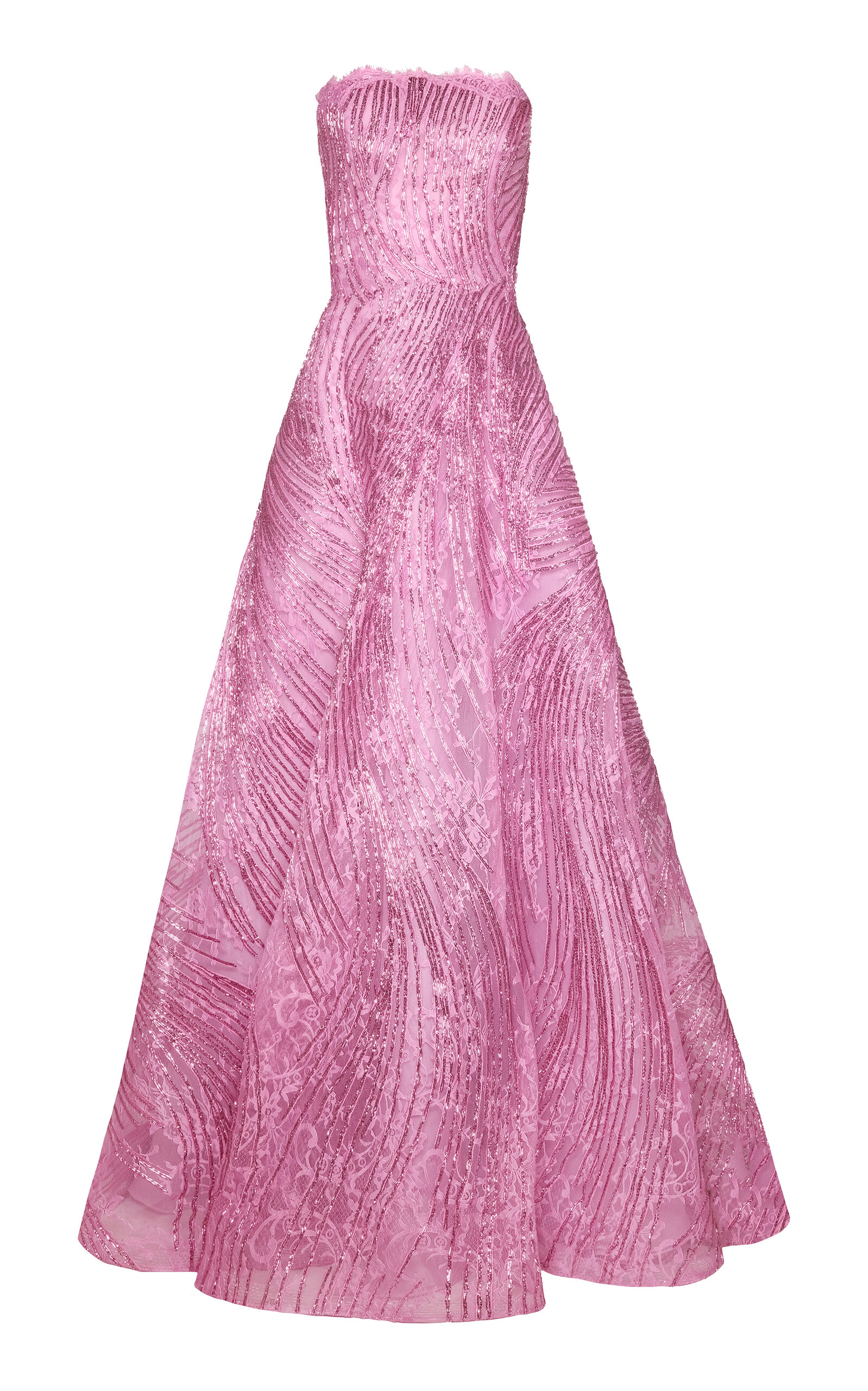 Naeem Khan Metallic Raffia Lace Strapless Gown