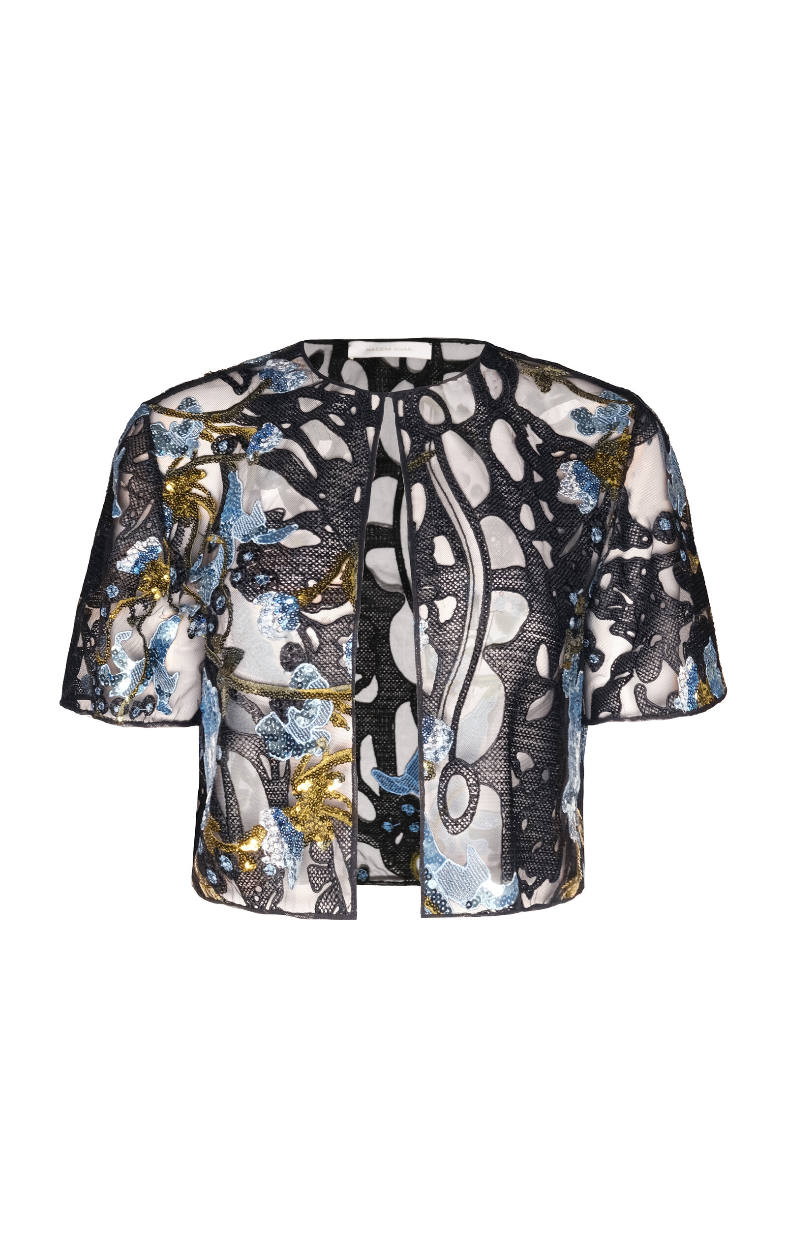 Naeem Khan Abstract Sequin Lace Floral Bolero
