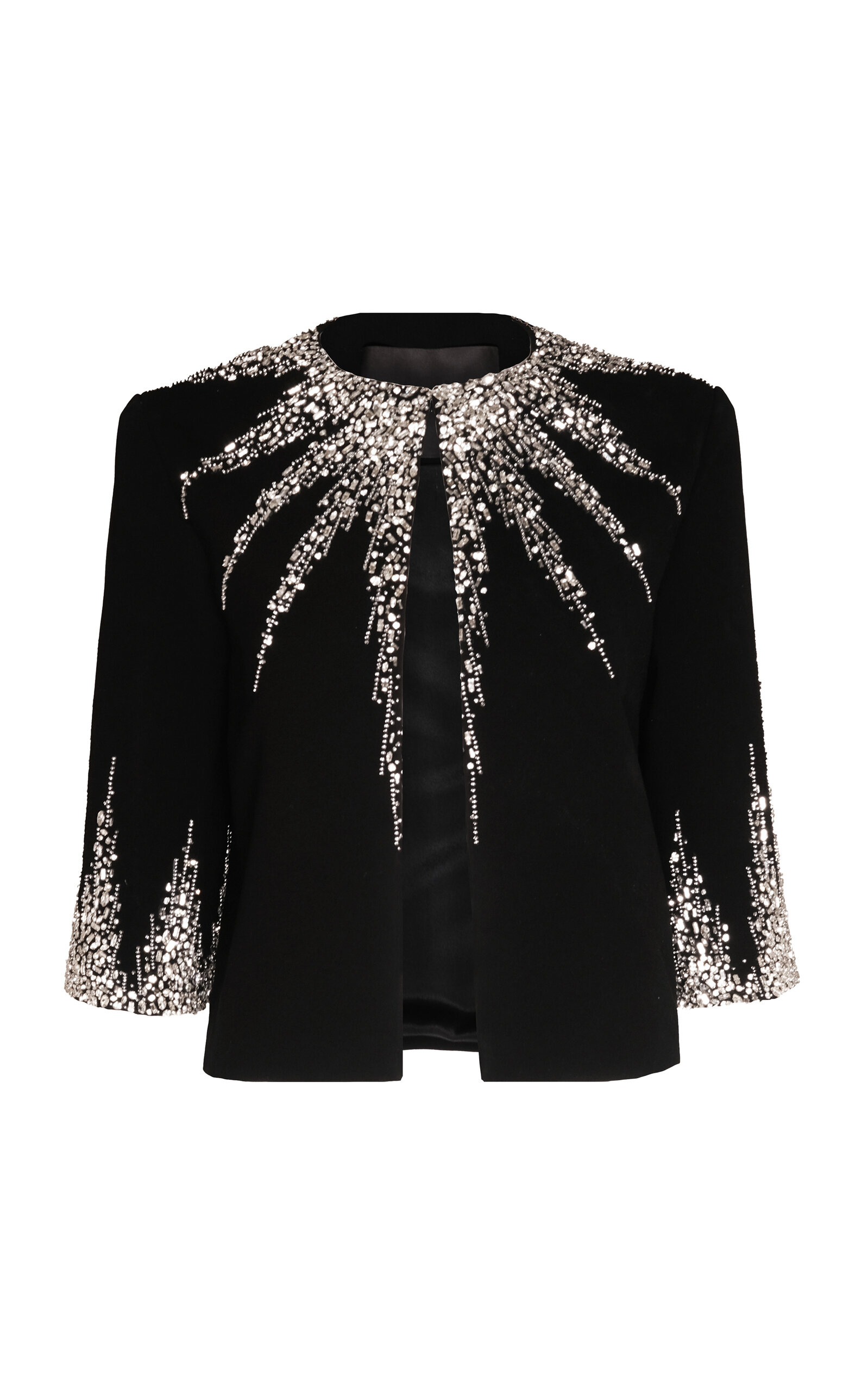Naeem Khan Crystal Embellished Crepe 3/4 Sleeve Bolero