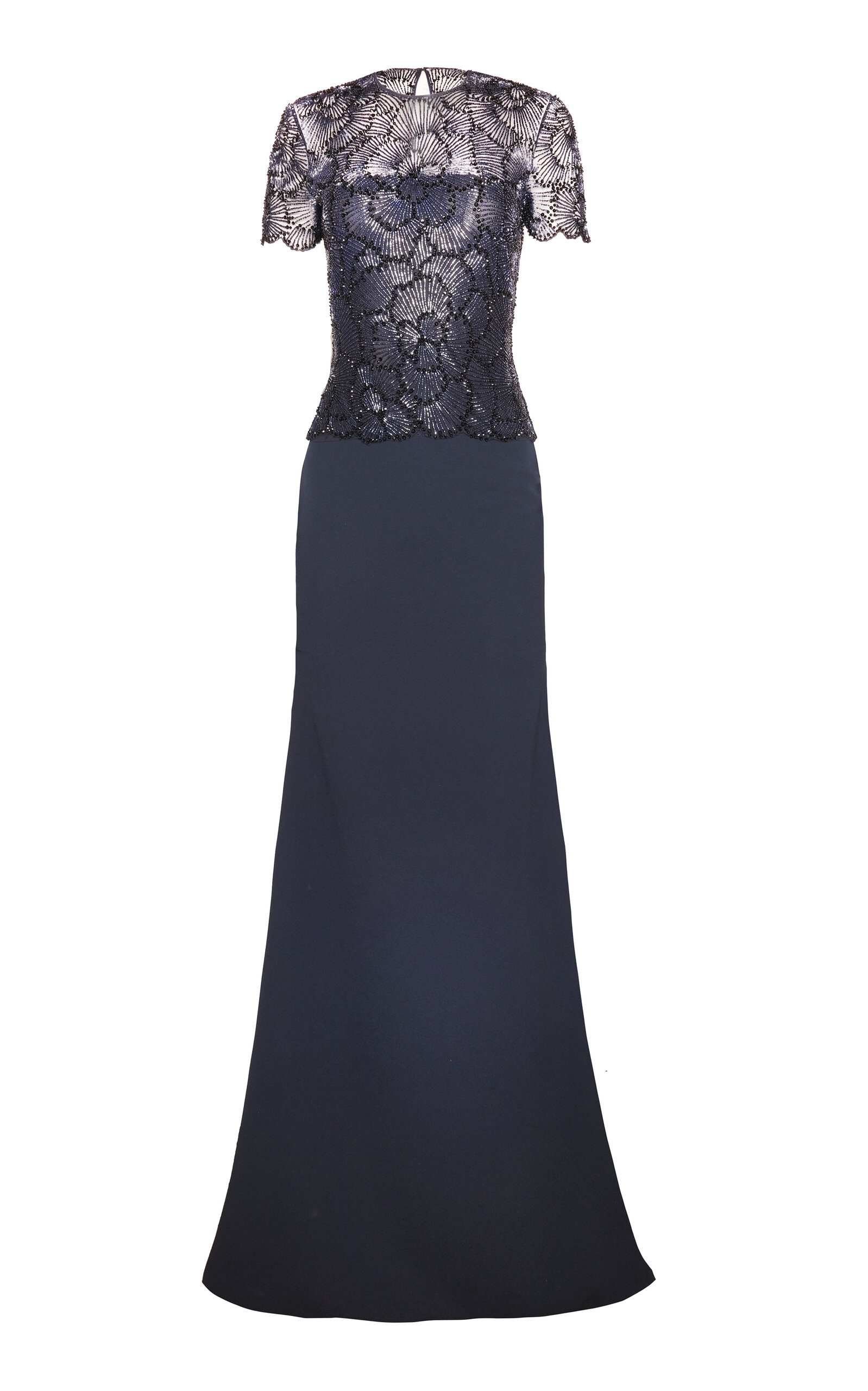 Naeem Khan Beaded Bodice Cap Sleeve Fit-And-Flare Crepe Gown