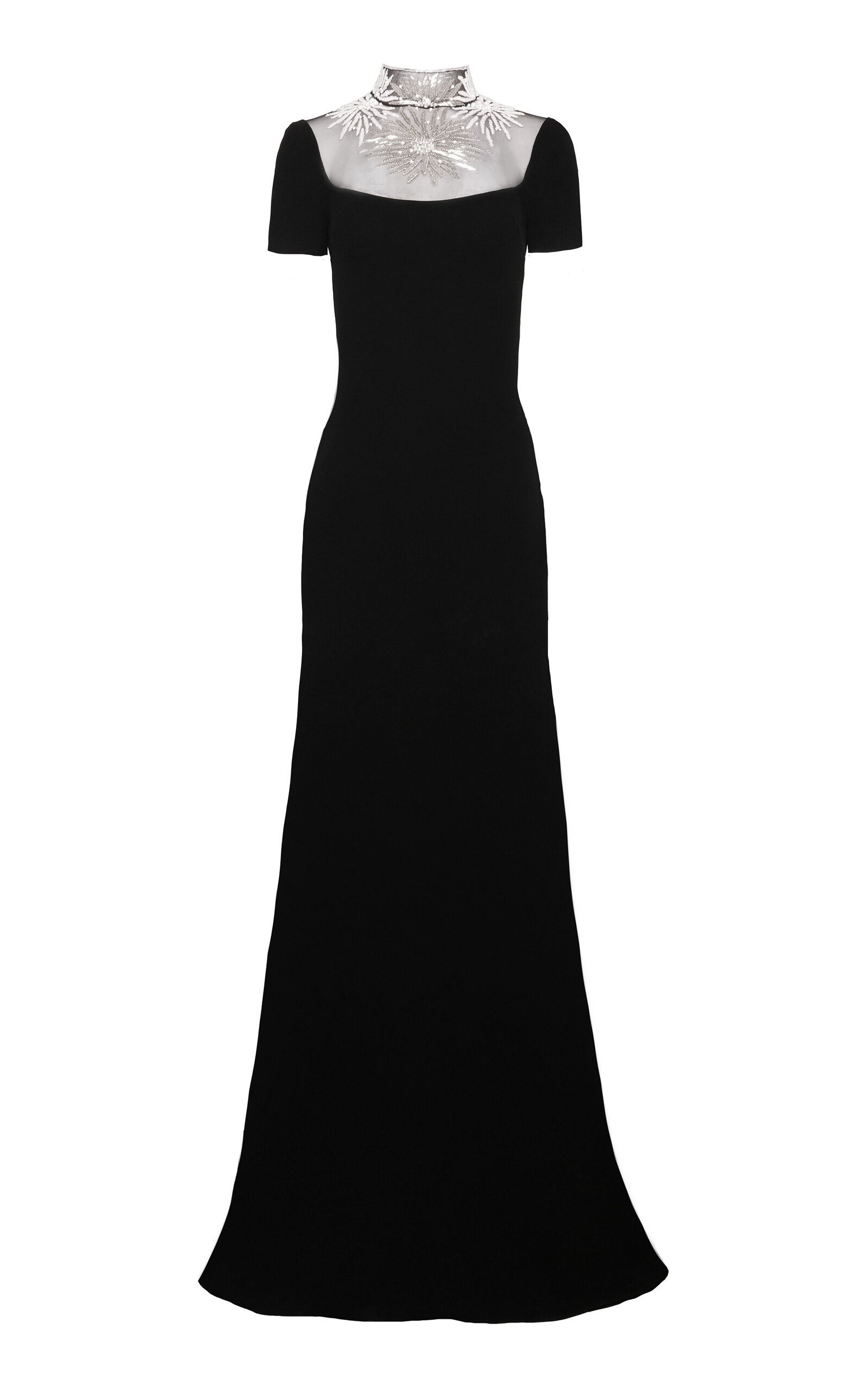 Naeem Khan Embellished Neckline Cap Sleeve Fit-And-Flare Crepe Gown