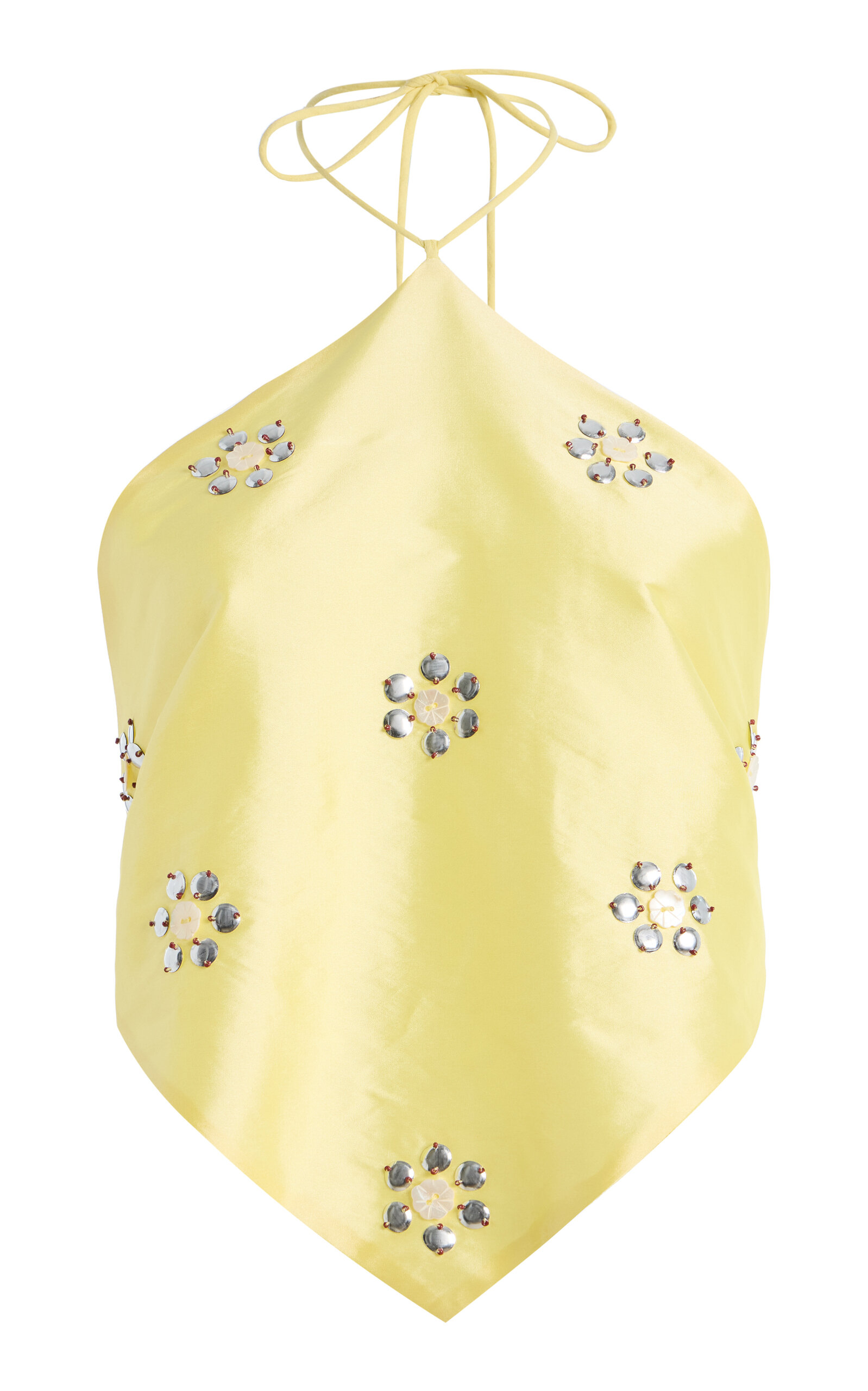 Chan Luu Exclusive La Isla Embellished Taffeta Triangle Halter Top In Yellow