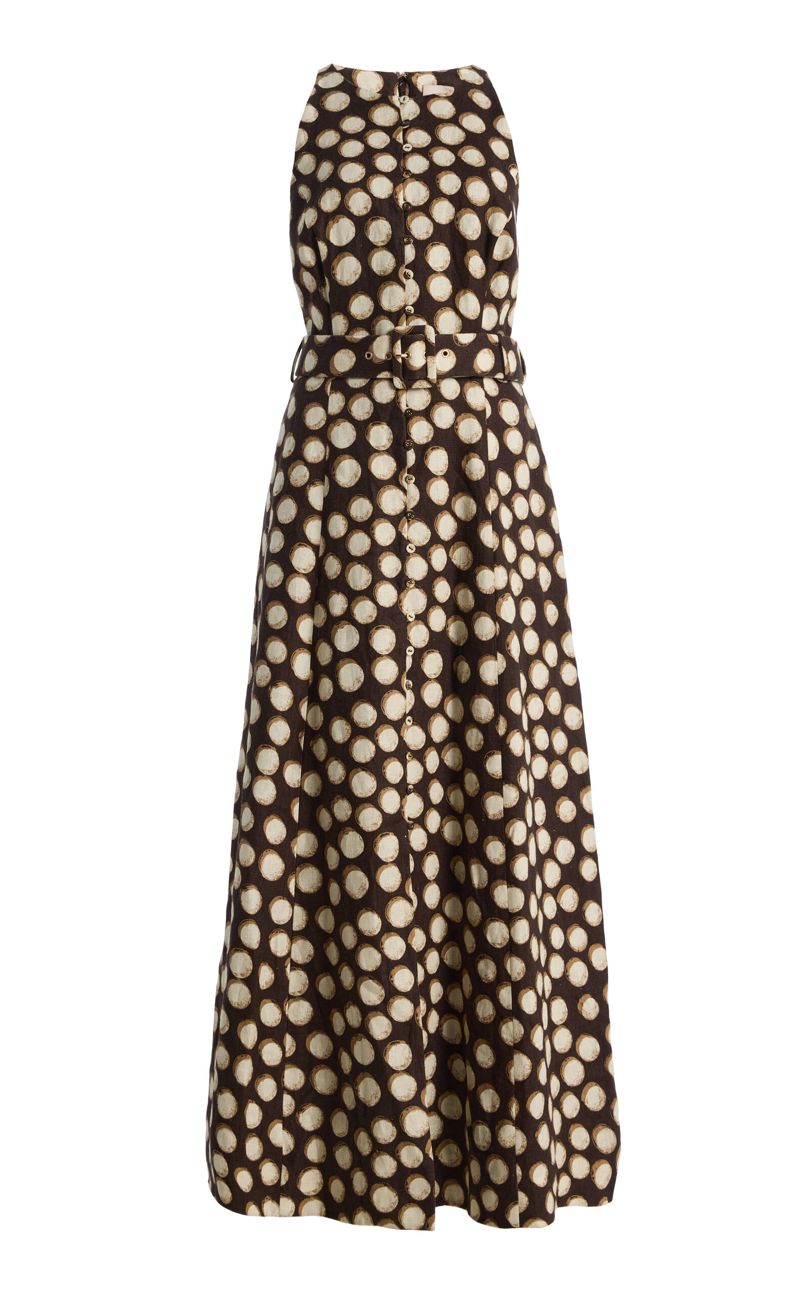 Alemais Alémais Paula Belted Printed-linen Midi Dress In Brown