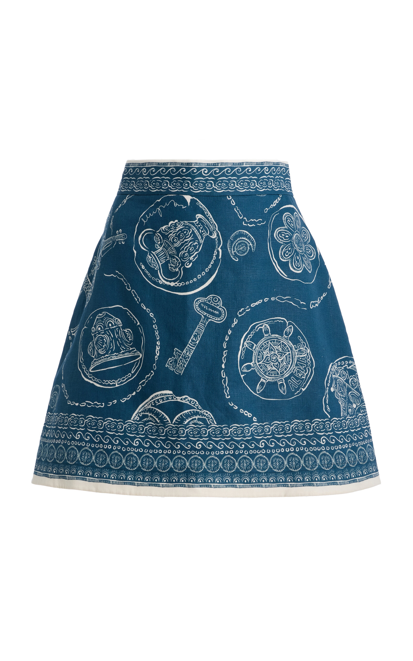 Alemais Alémais Lucky Printed Linen Mini Skirt In Blue