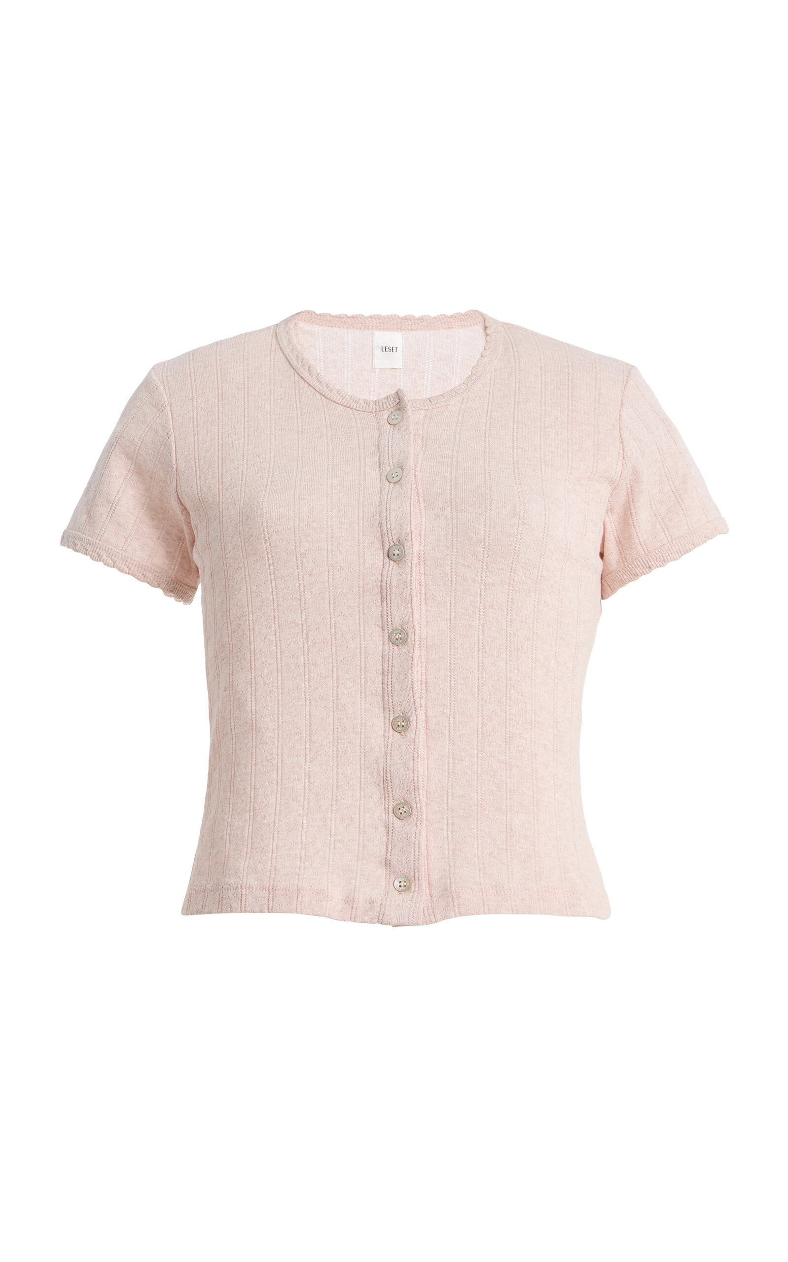Leset Pointelle-Knit Cotton Short-Sleeve Cardigan - Moda Operandi