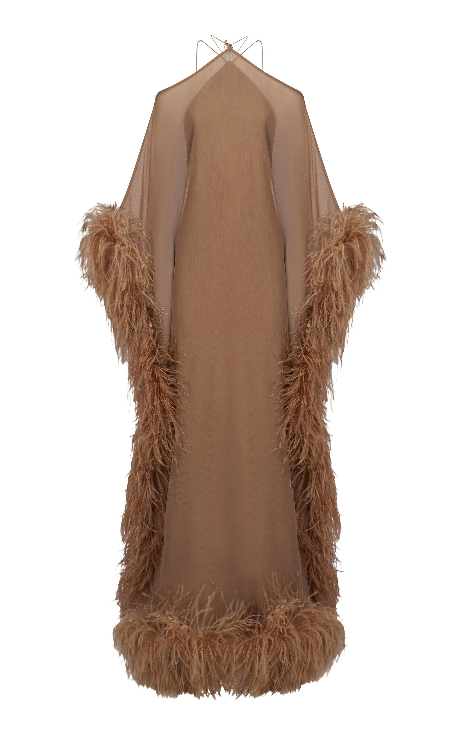 Taller Marmo Sza Sza Spirito Feather-Trimmed Crepe Chiffon Gown
