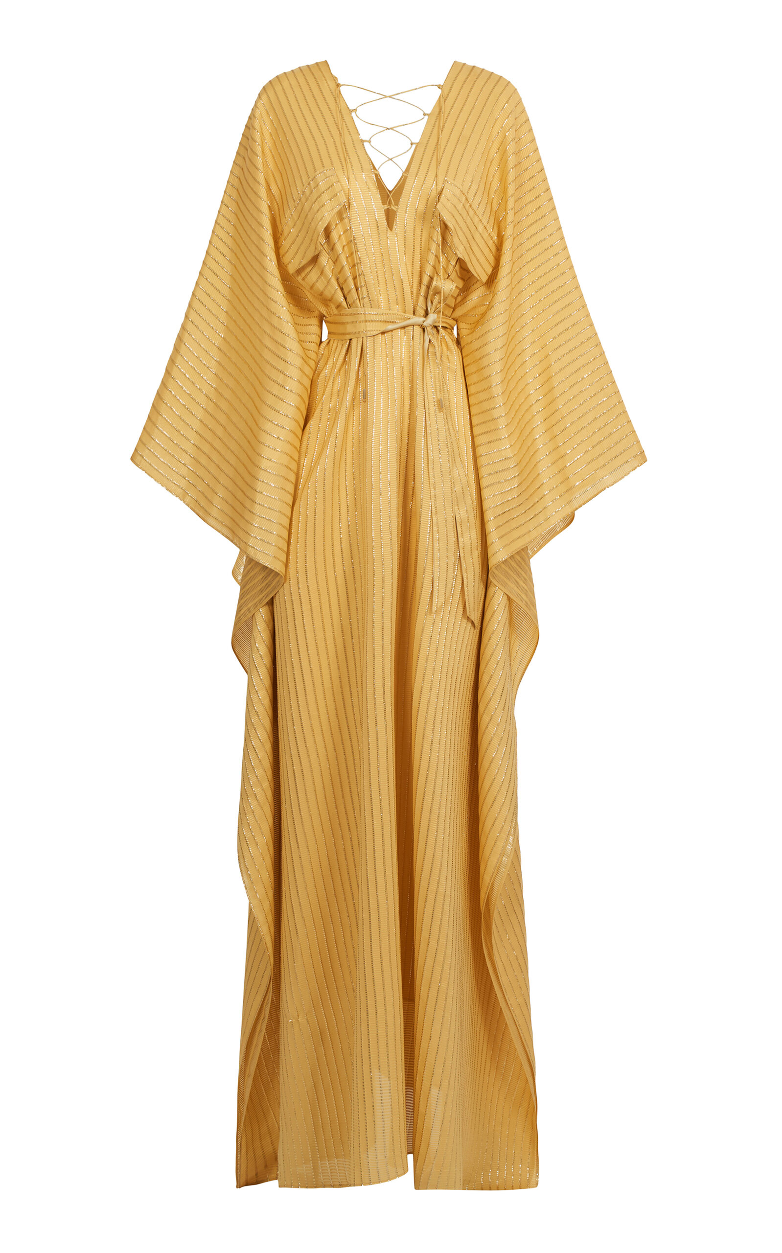 Taller Marmo Mojave Lace-Up Metallic Fil Coupè Caftan Dress