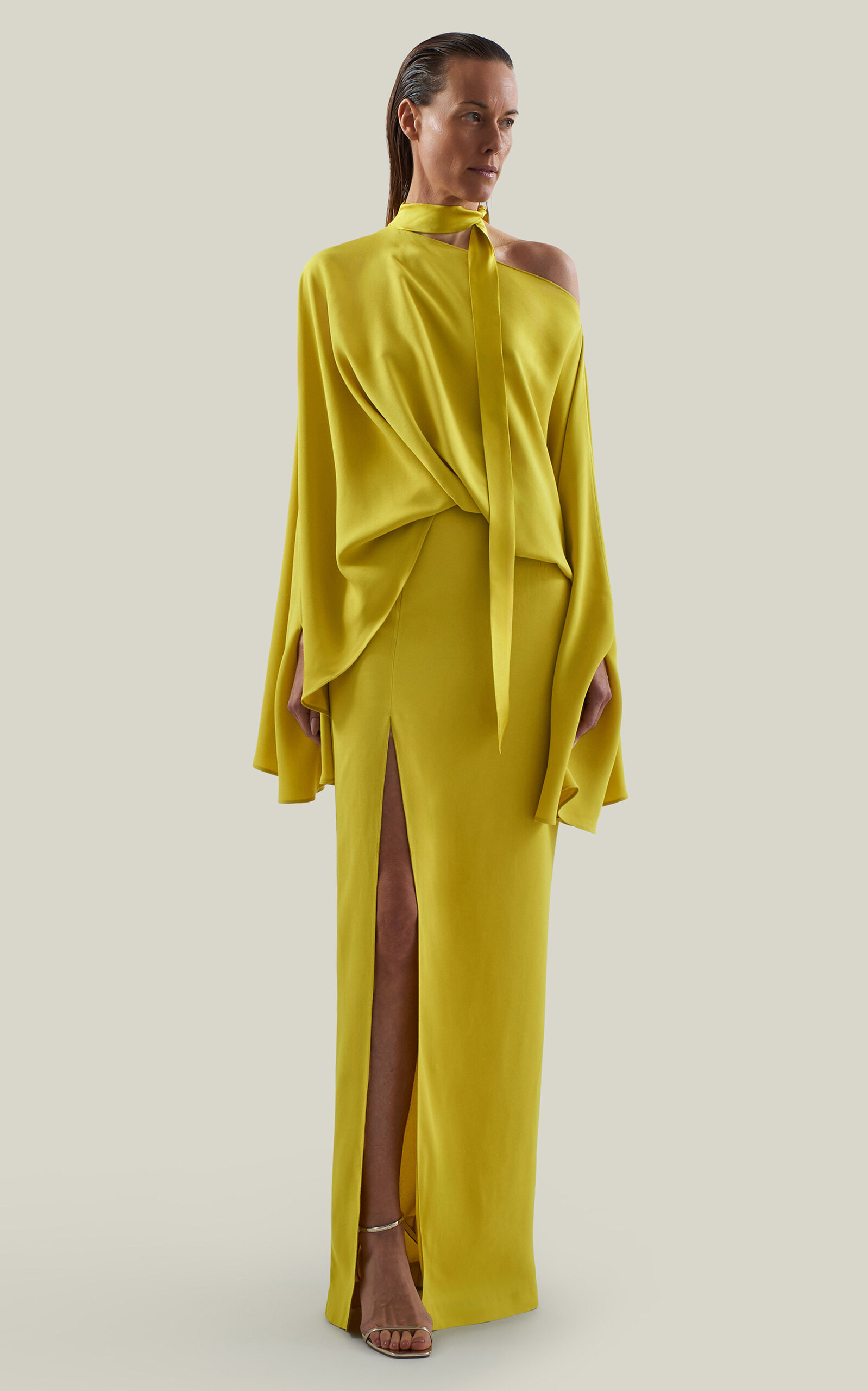 Taller Marmo Brooks Crepe Cady Blouson Maxi Dress