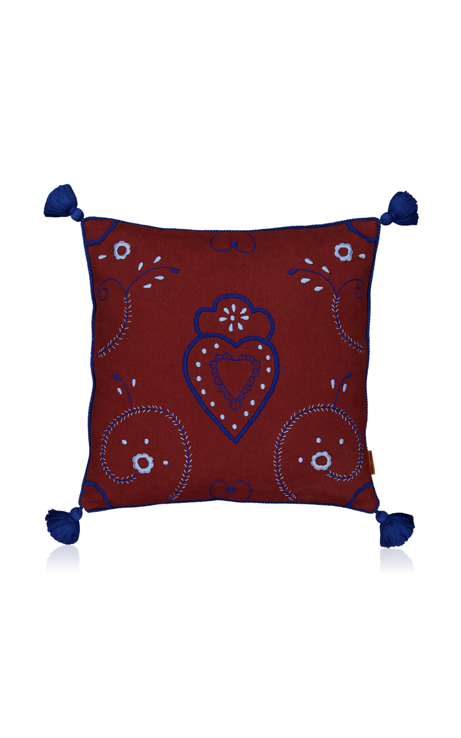 House of Capricorn Viana Bordeaux Linen With Blue Embroidery Cushion - Multi