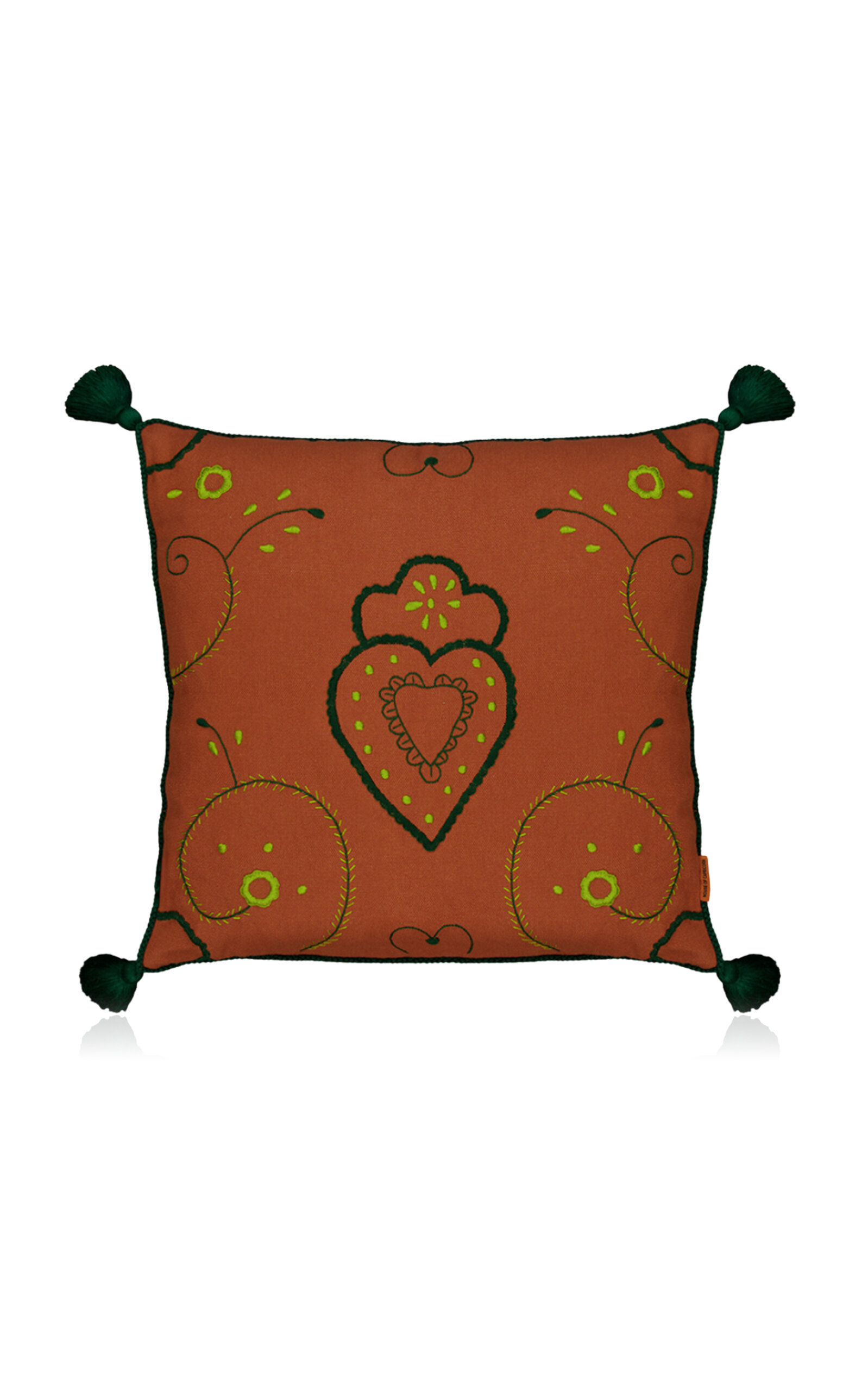 House of Capricorn Viana Brick Linen With Green Embroidery Cushion - Multi
