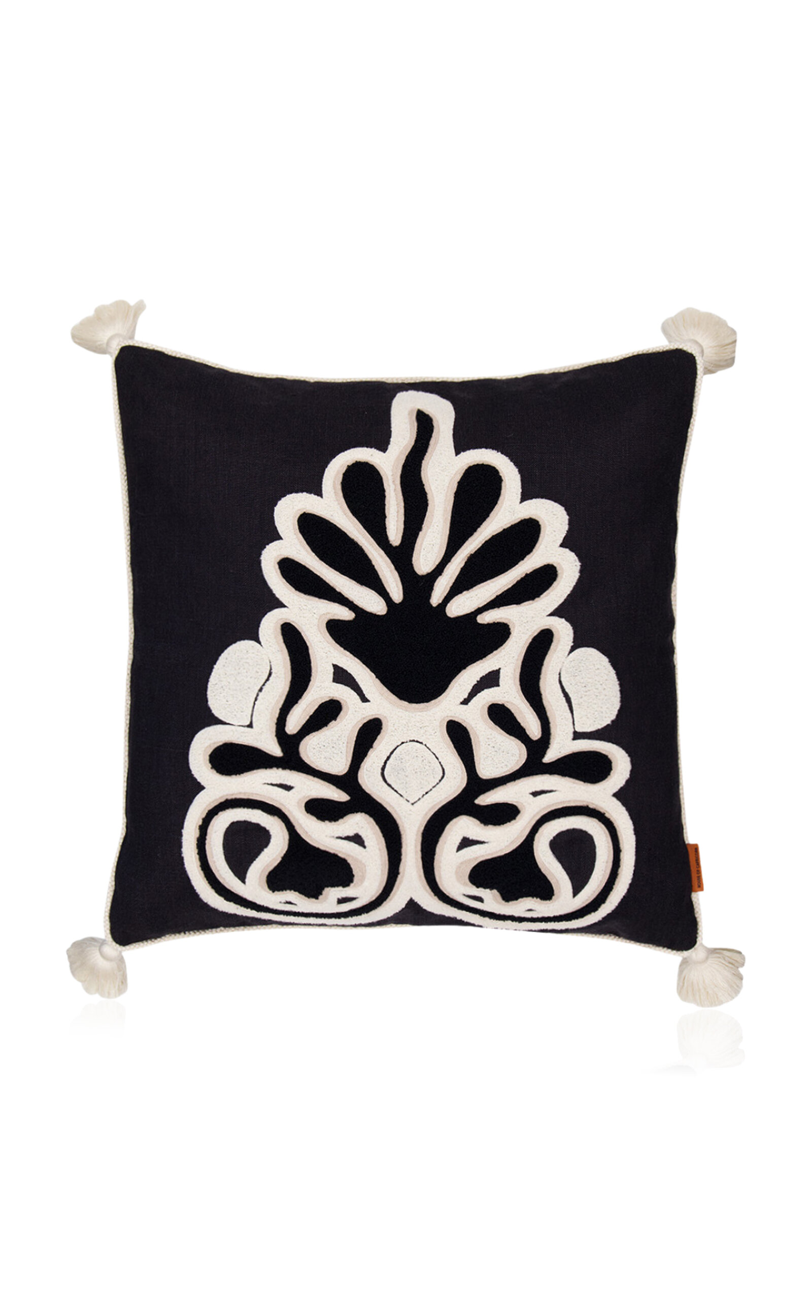 House of Capricorn Teles Black Linen And Chenille Embroidered Cushion - Multi