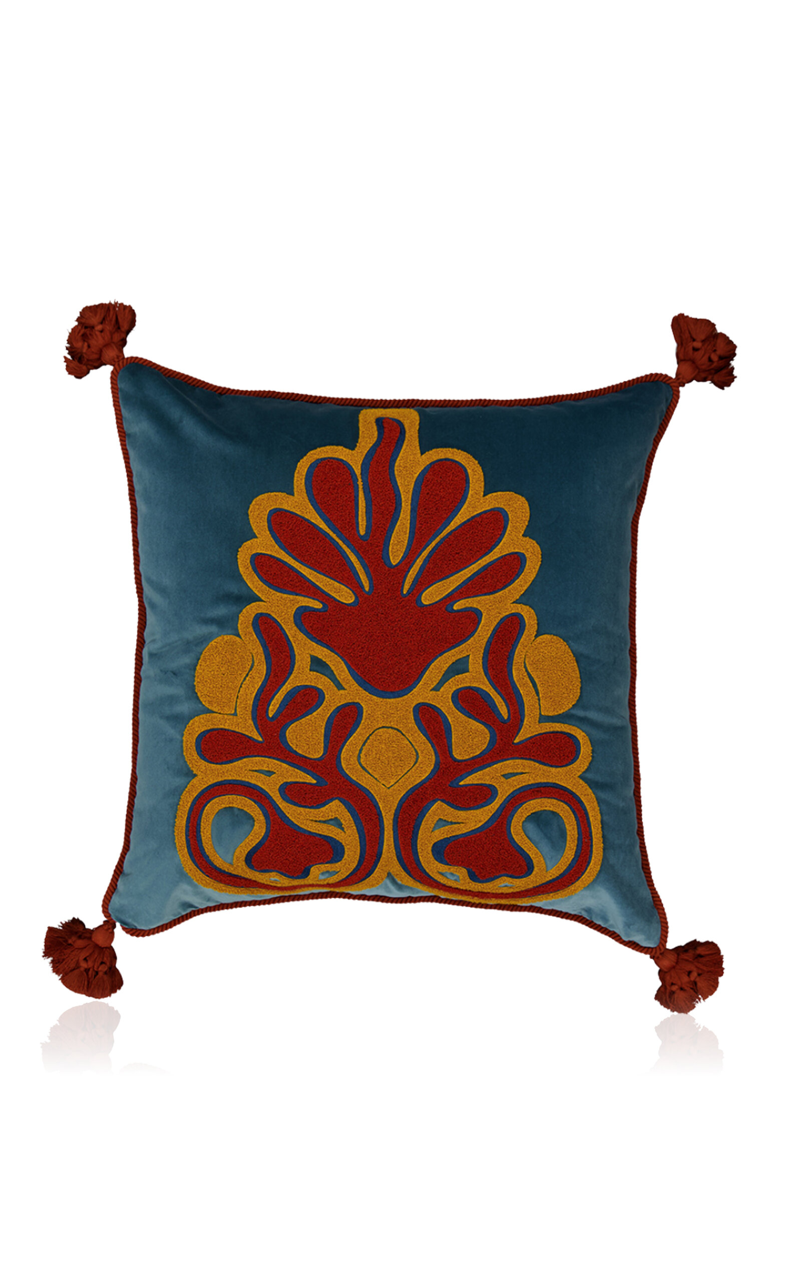 House of Capricorn Teles Blue Velvet And Chenille Embroidered Cushion - Multi