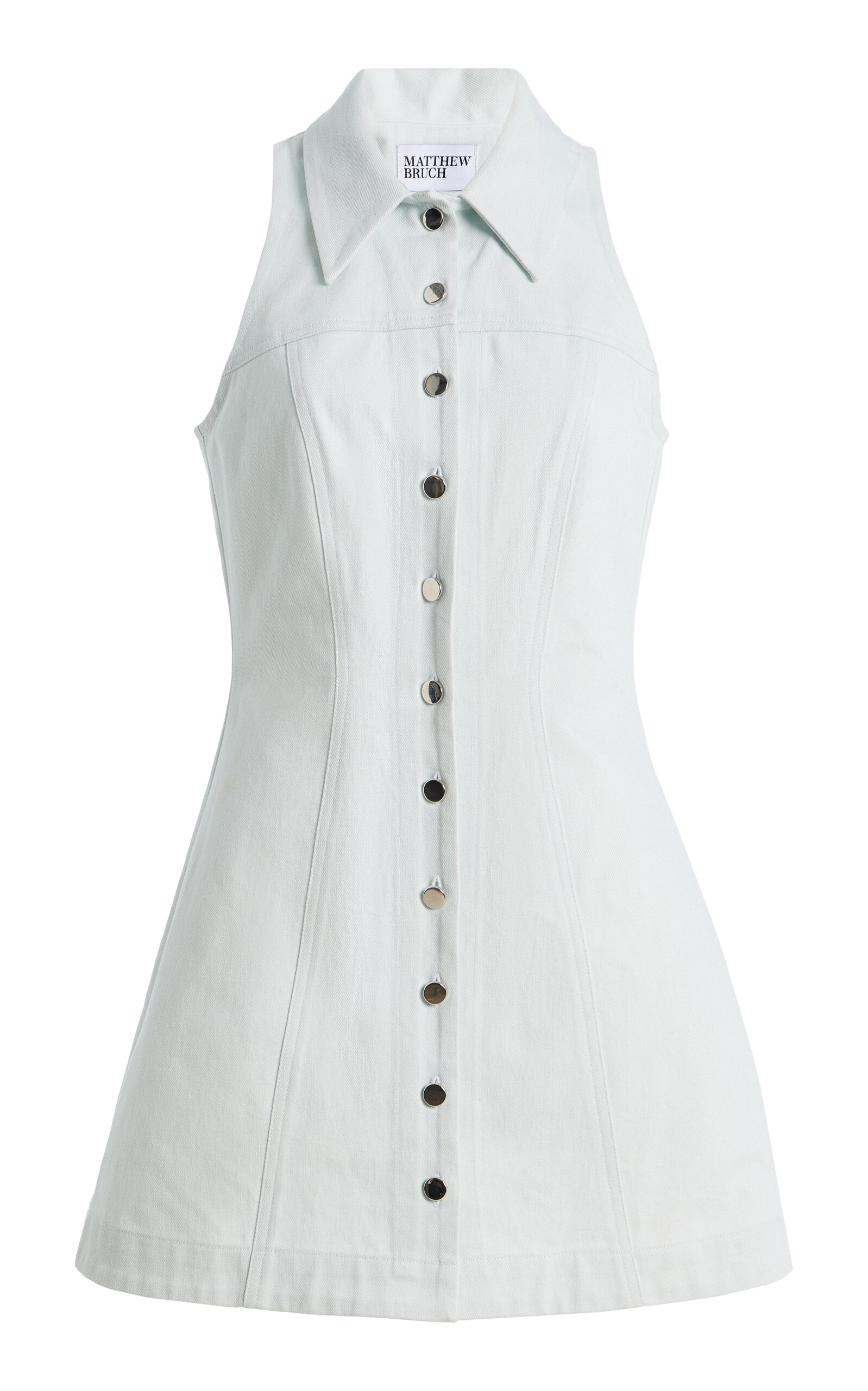 Matthew Bruch Collared Halter Denim Mini Dress - Moda Operandi