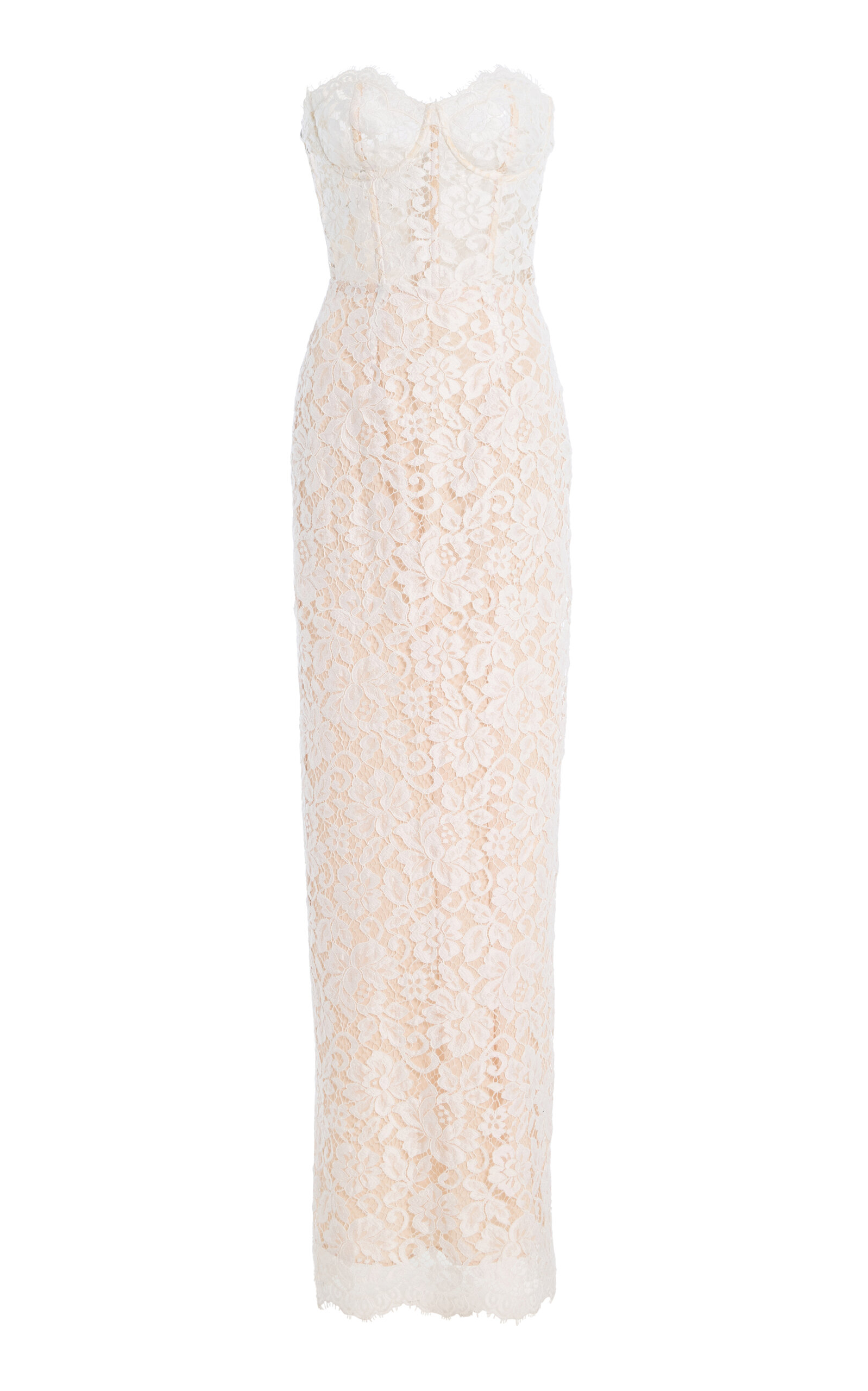 Monique Lhuillier Strapless Lace Column Gown