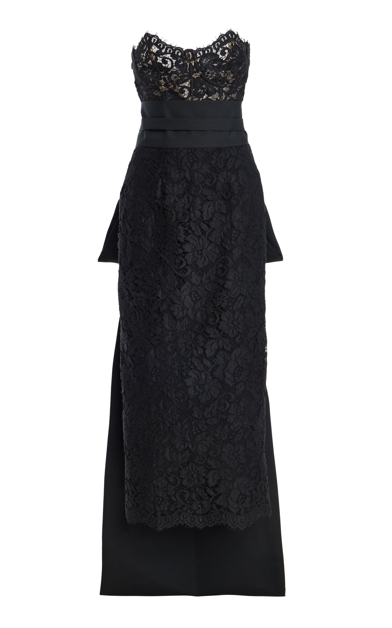 Monique Lhuillier Strapless Lace Midi Dress