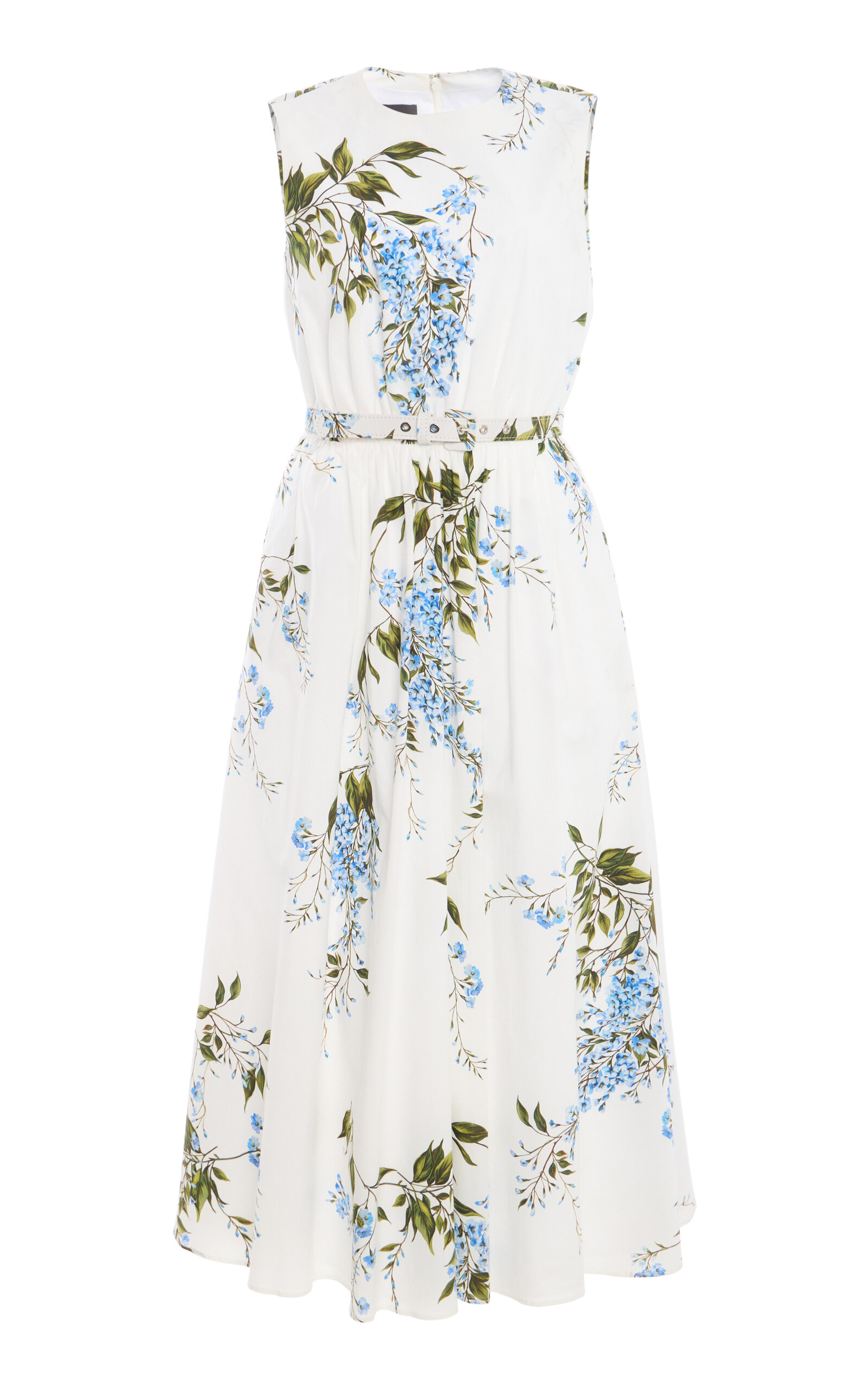 Monique Lhuillier Sleeveless Cotton Printed Midi Dress