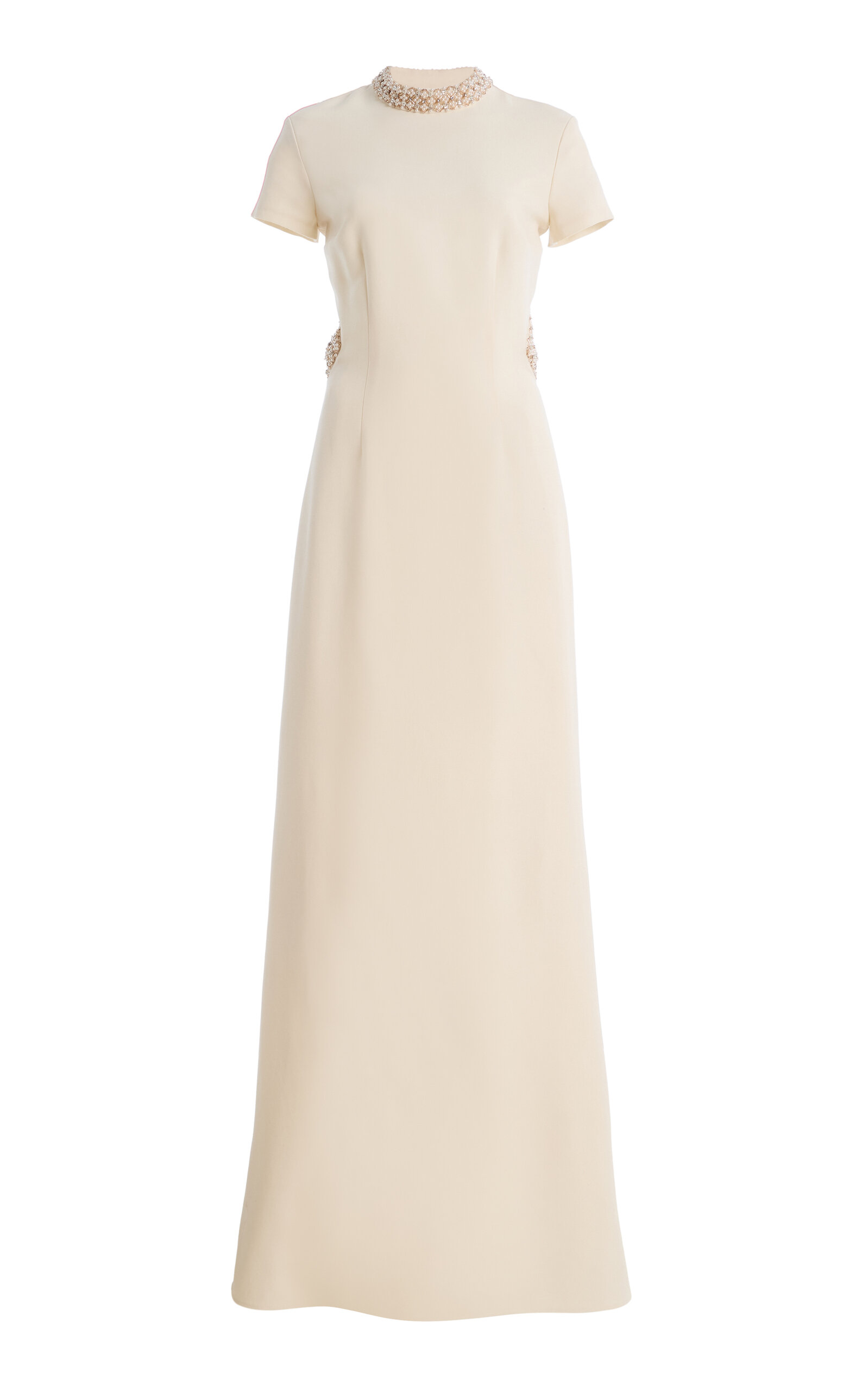 Monique Lhuillier Backless Embroidered Long Gown