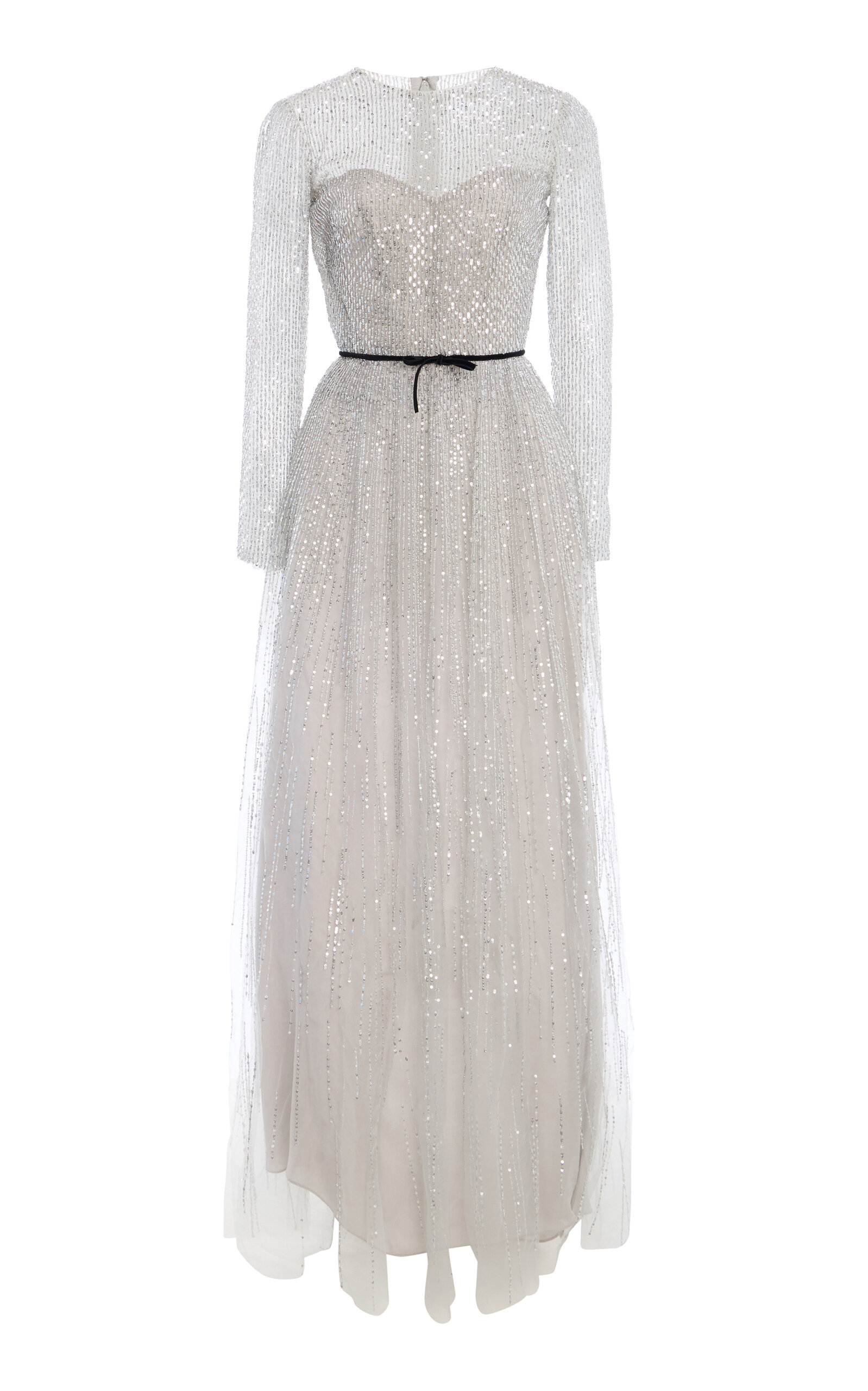 Monique Lhuillier Long Sleeve Embroidered Gown