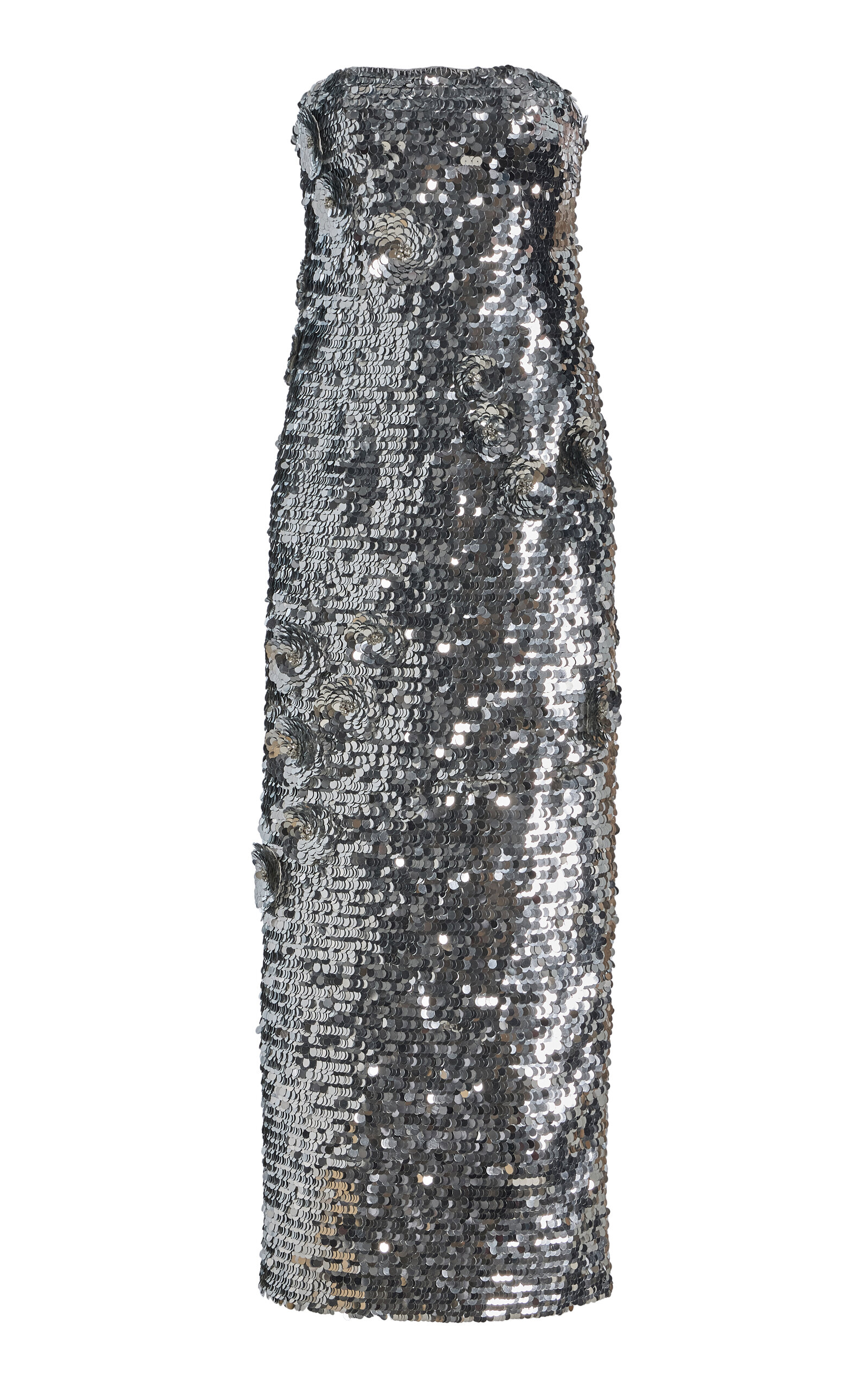 Monique Lhuillier Silver Sequined Strapless Dress