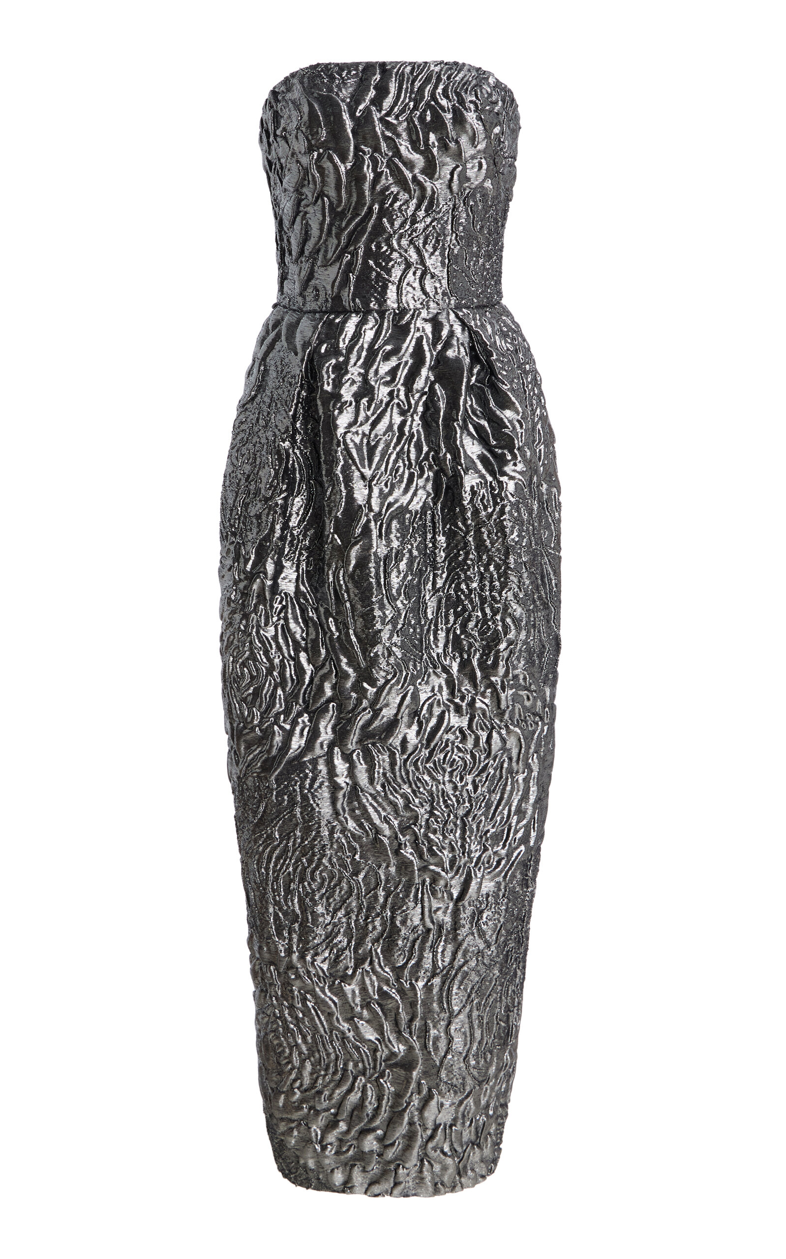 Monique Lhuillier Strapless Deep Plated Dress