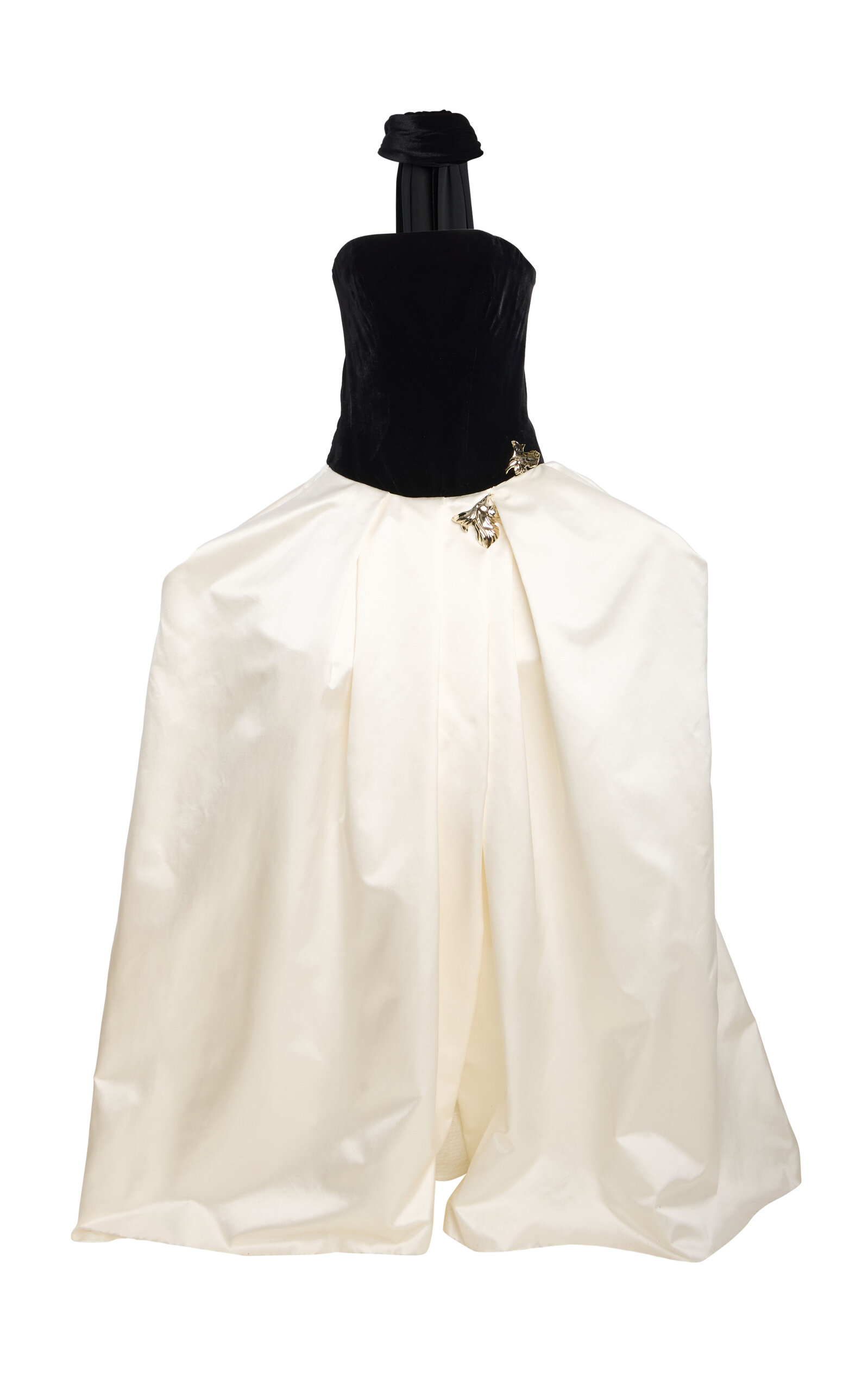 Monique Lhuillier Floral-Embellished Strapless Dropped Waist Scarf-Neck Gown