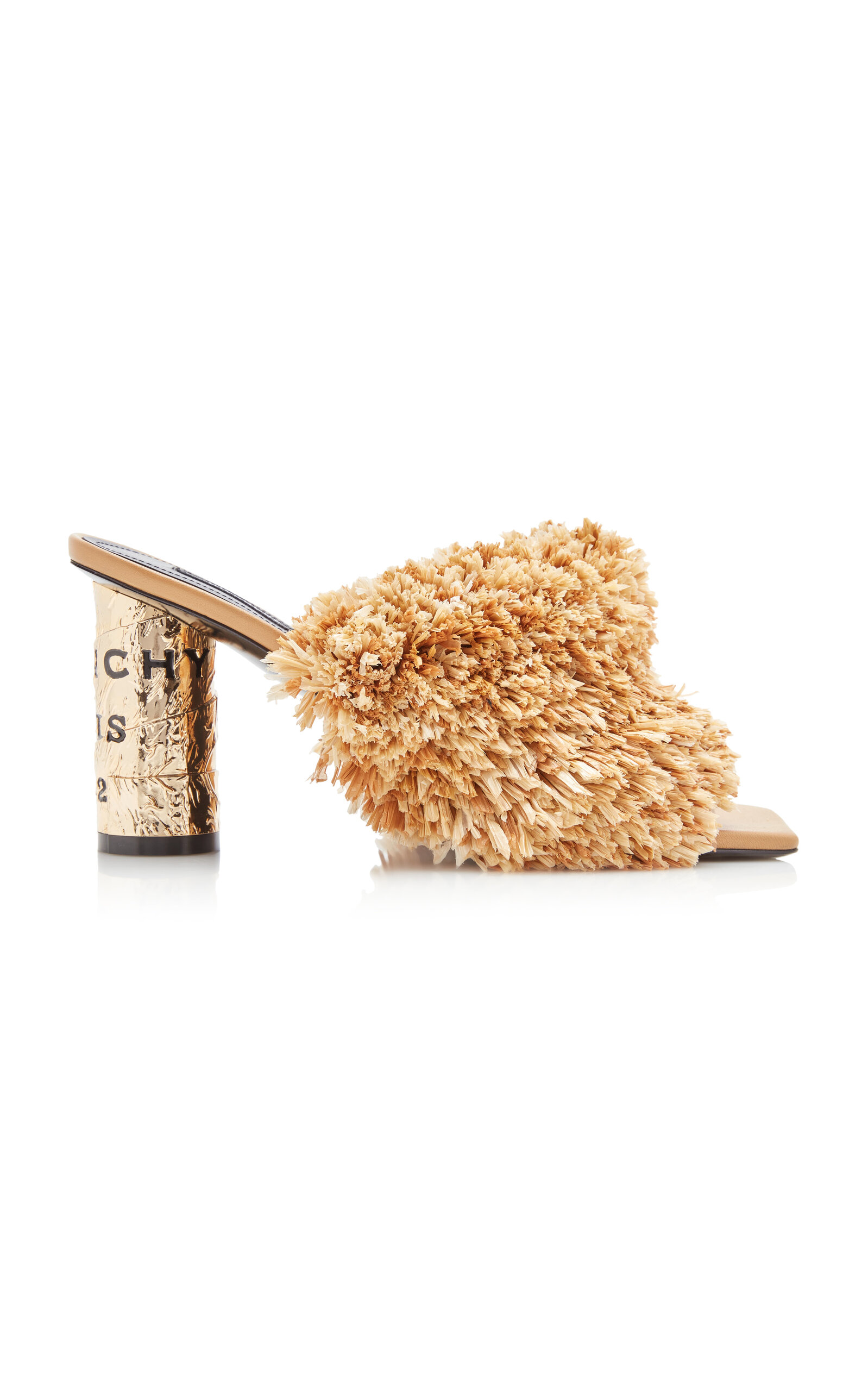 Givenchy Heel Fringed Raffia 65mm Mules In Neutral