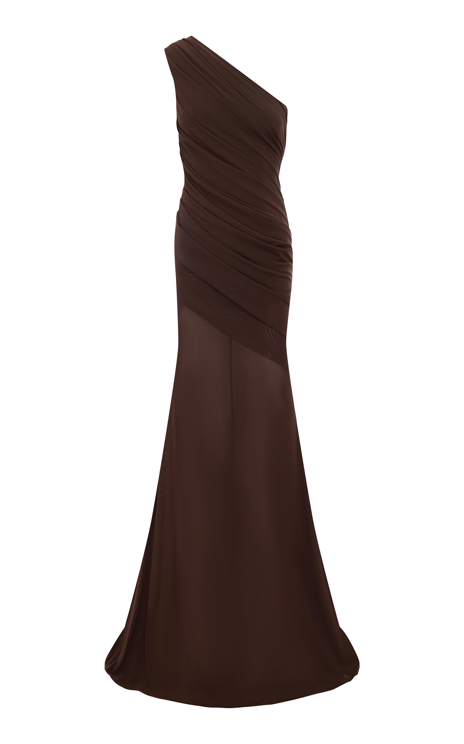 Alex Perry One Shoulder Tucked Gown In Power Mesh