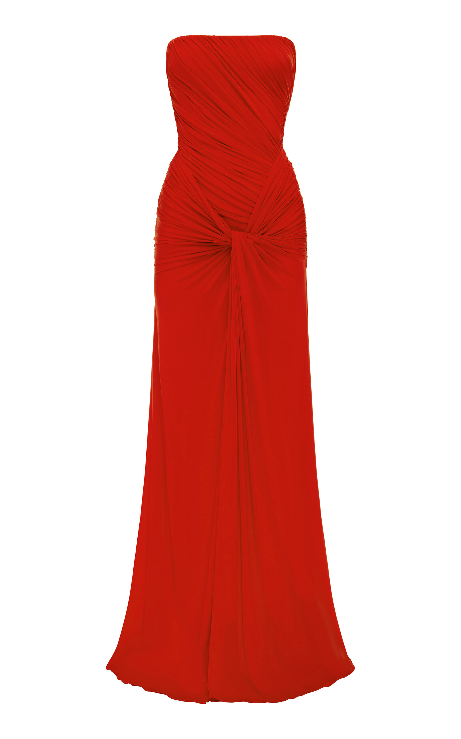 Alex Perry Strapless Ruched Twist Gown In Viscose Jersey