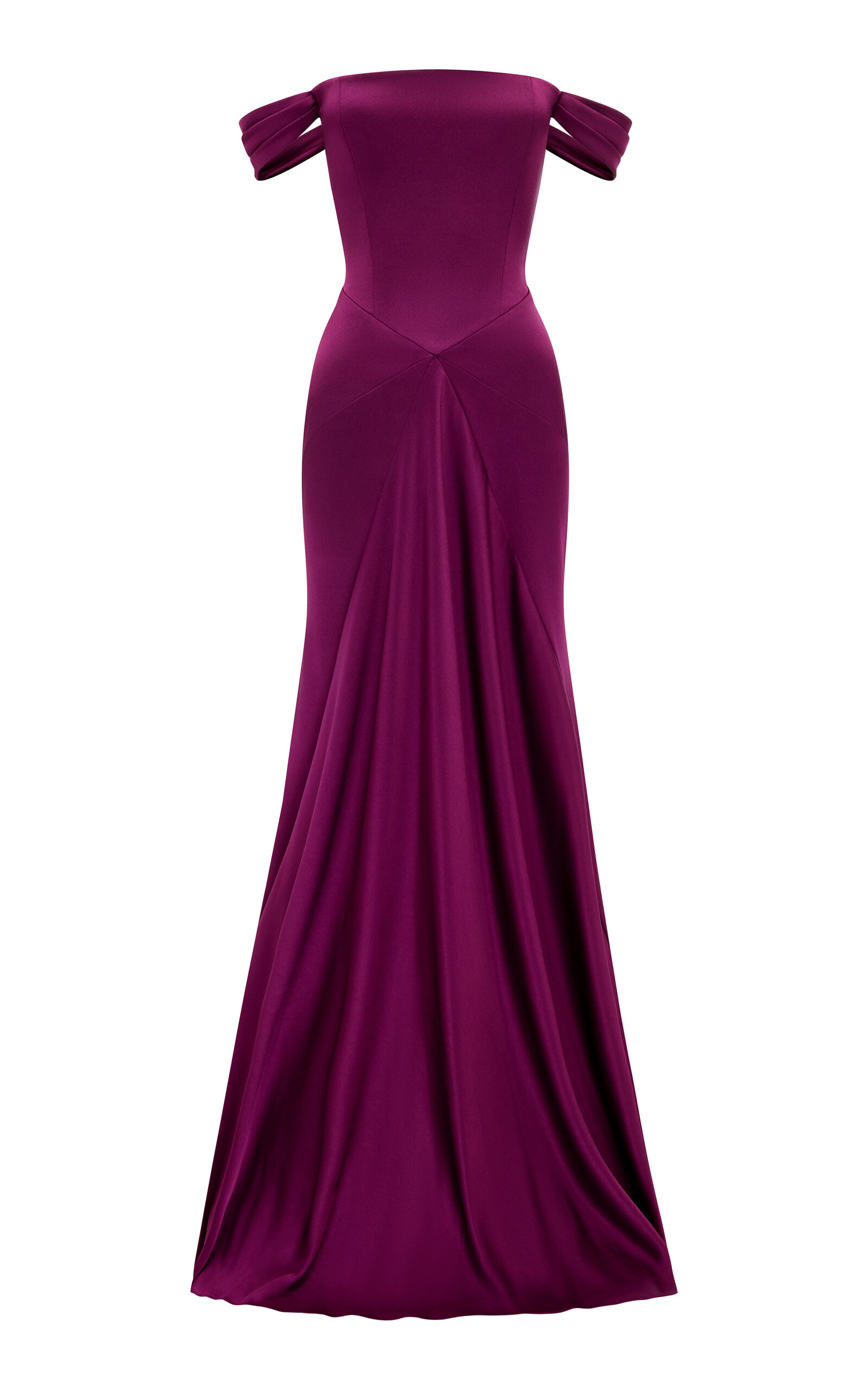 Alex Perry Off Shoulder Paneled Gown In Satin Crepe