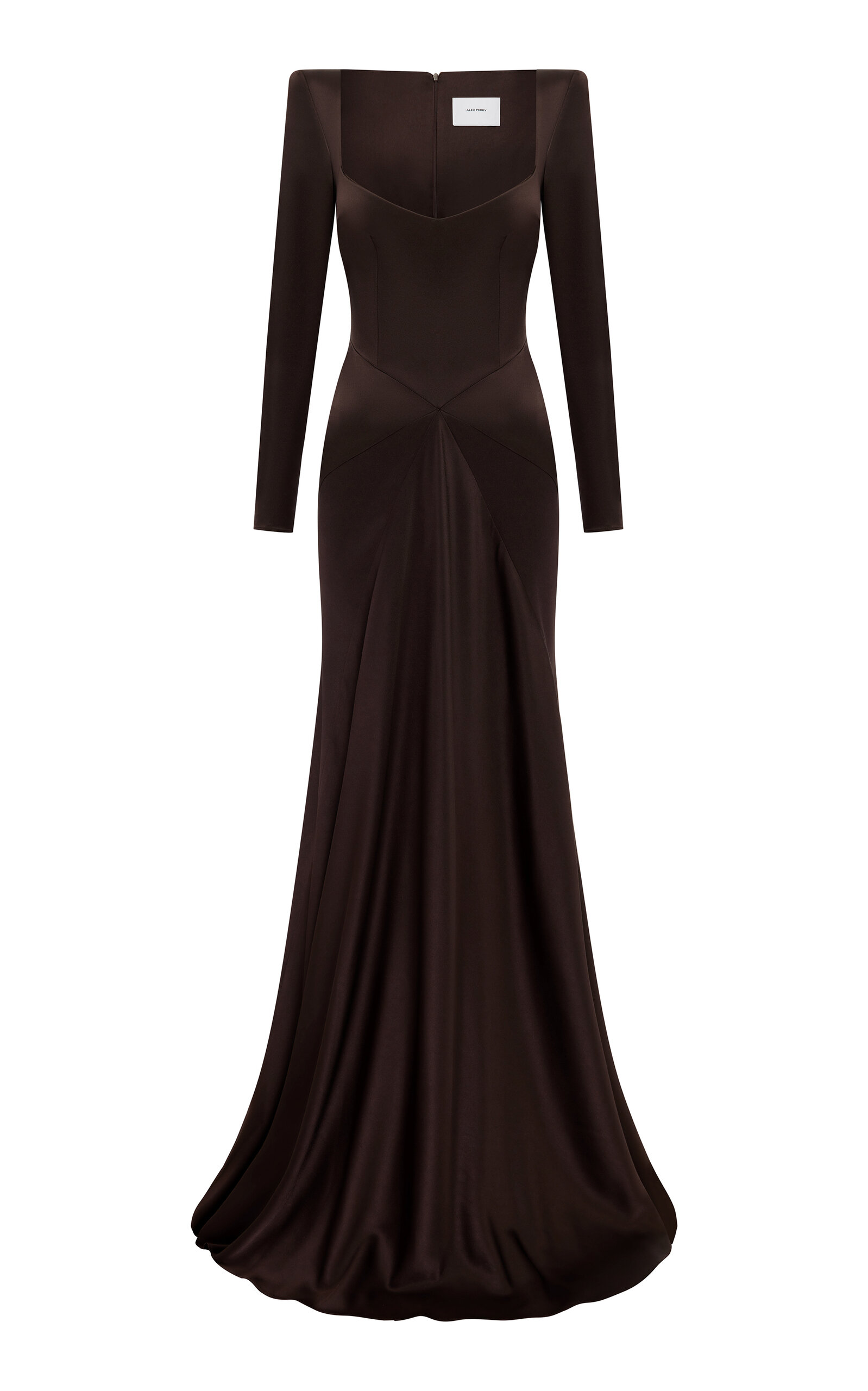 Alex Perry Long Sleeve Paneled Gown In Satin Crepe