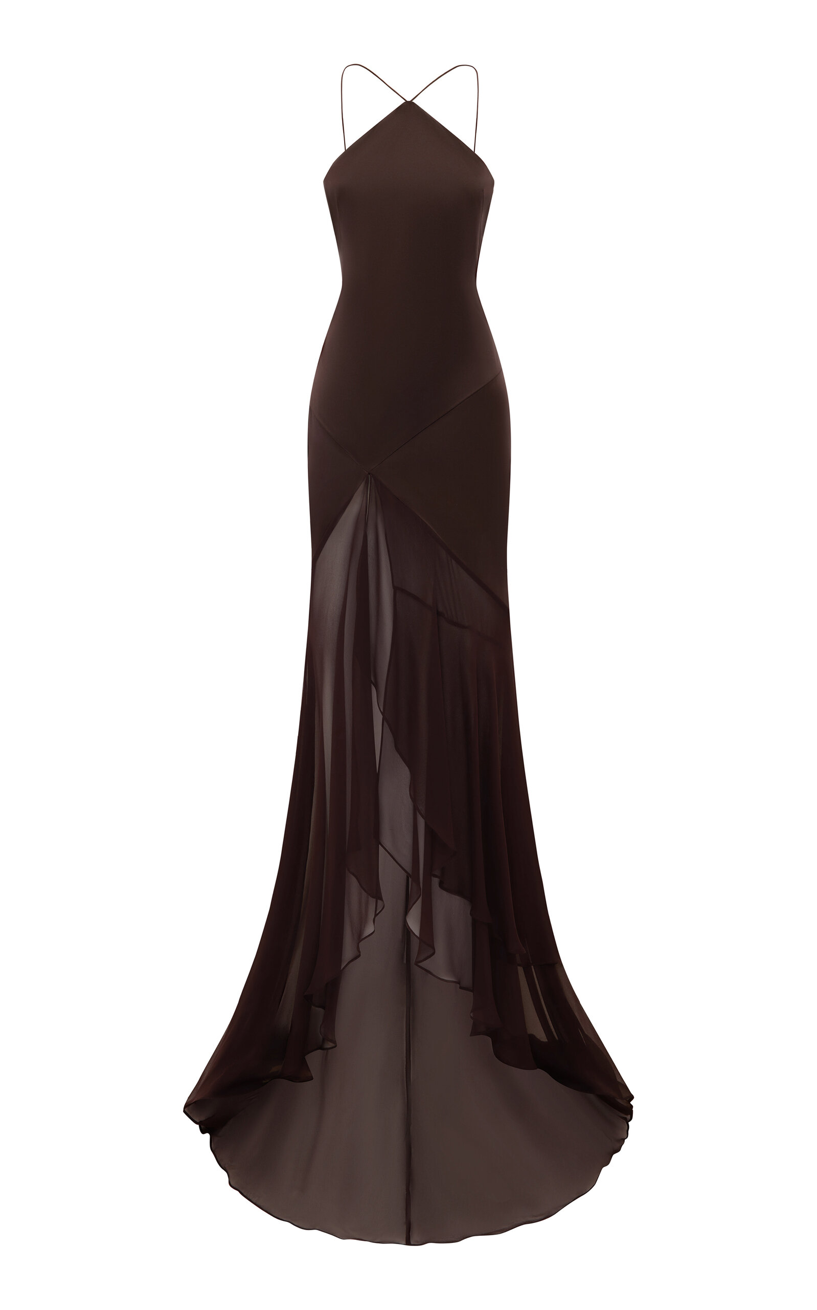 Alex Perry Silk Tiered Skirt Halter Gown