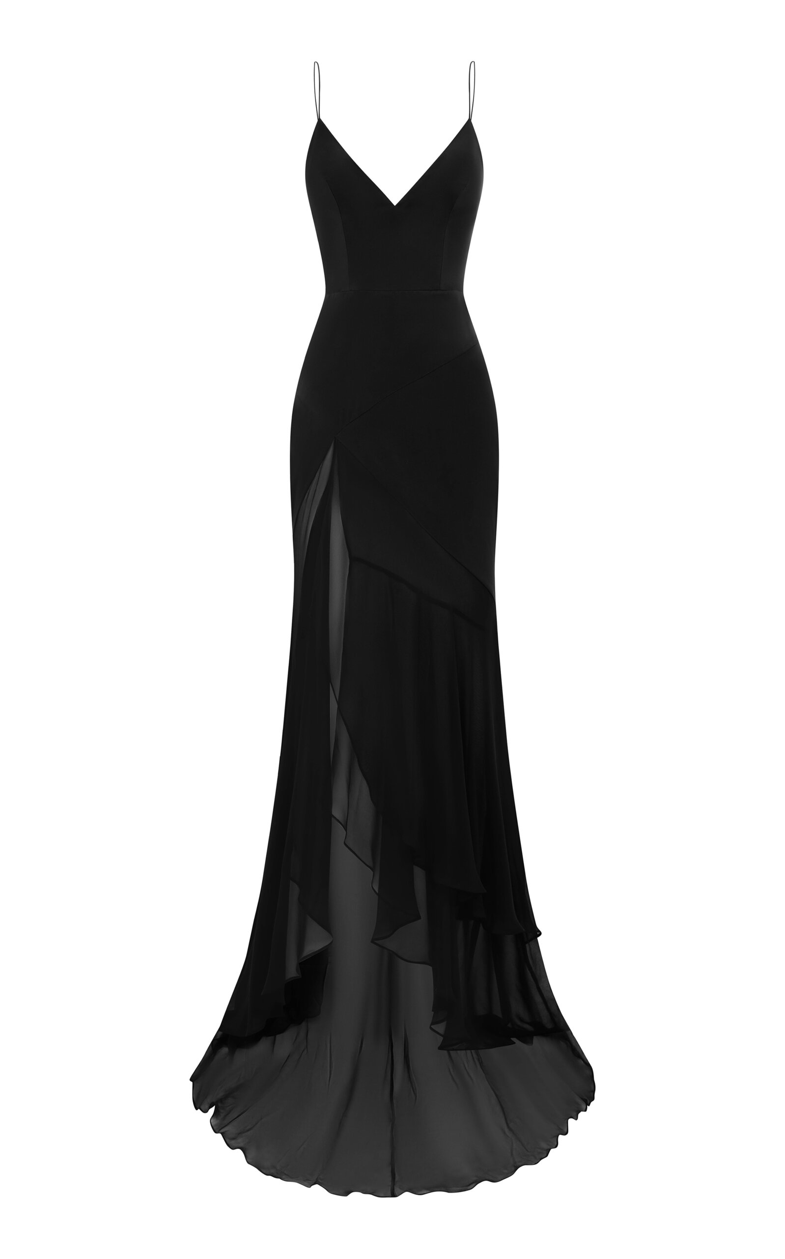 Alex Perry Paneled Bikini Gown W/ Tiered Skirt In Silk Satin & Silk Georgette