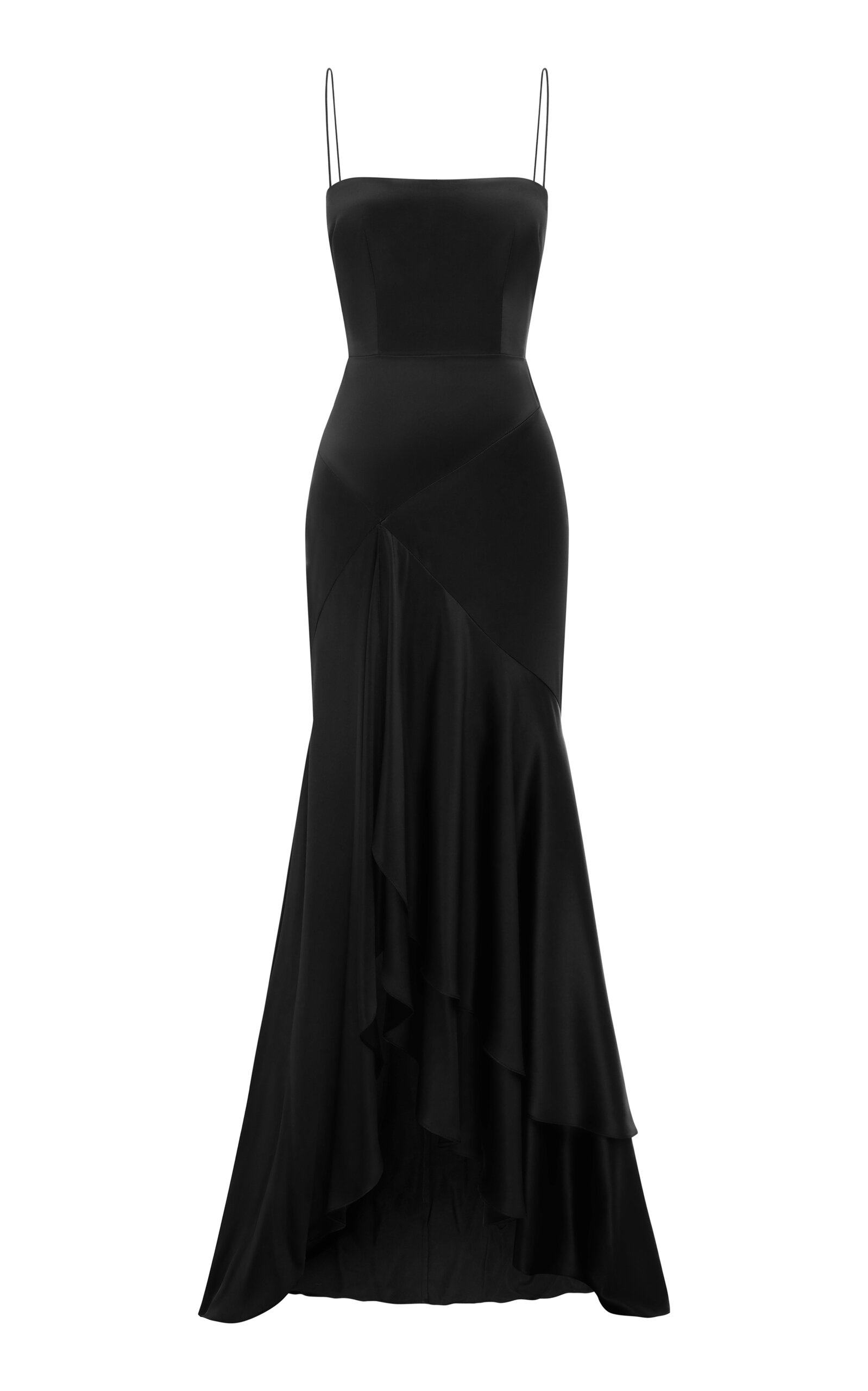 Alex Perry Paneled Gown W/ Tiered Skirt In Silk Satin