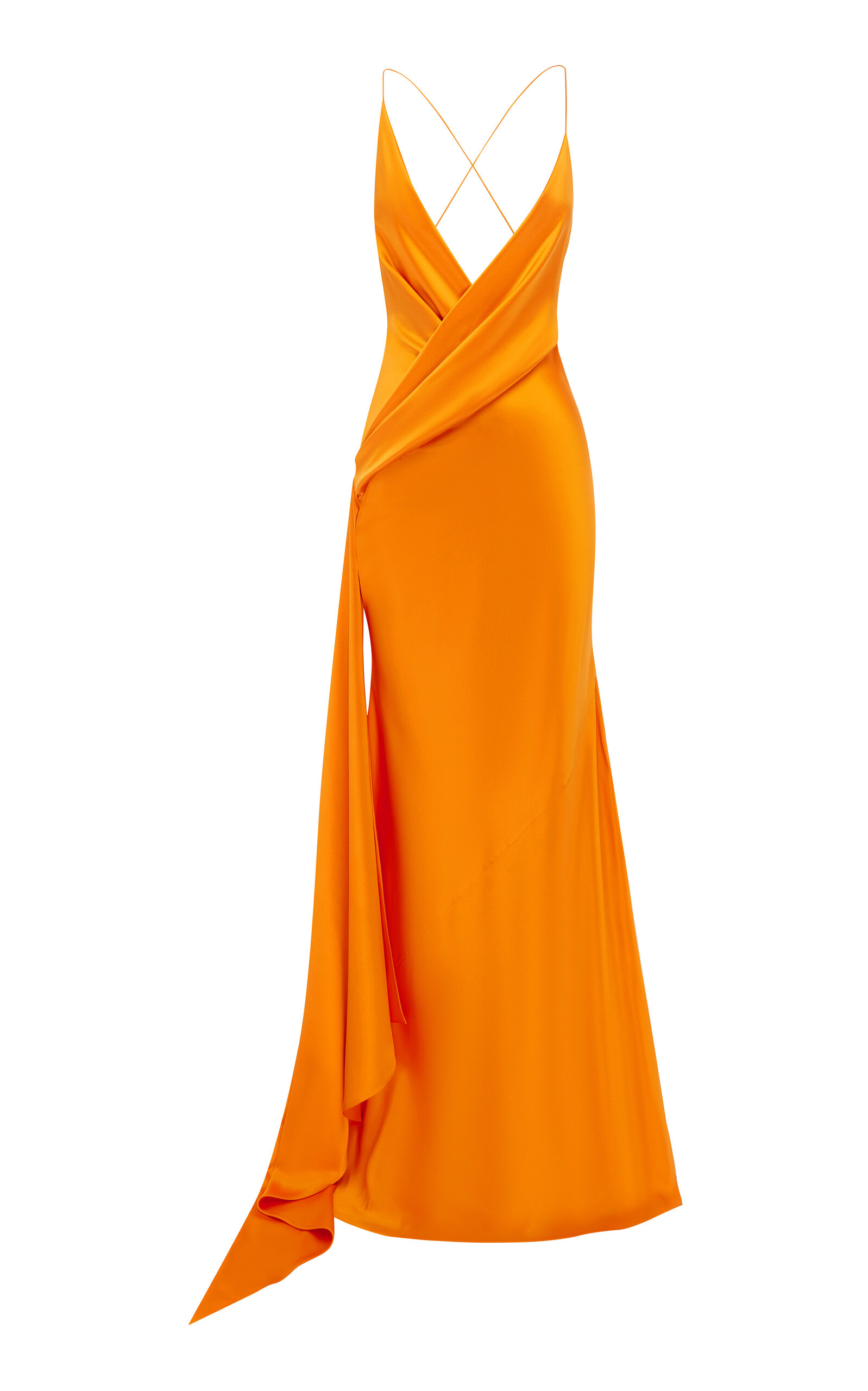 Alex Perry Bikini Wrap Asymmetric Gown W/ Sash In Silk Satin