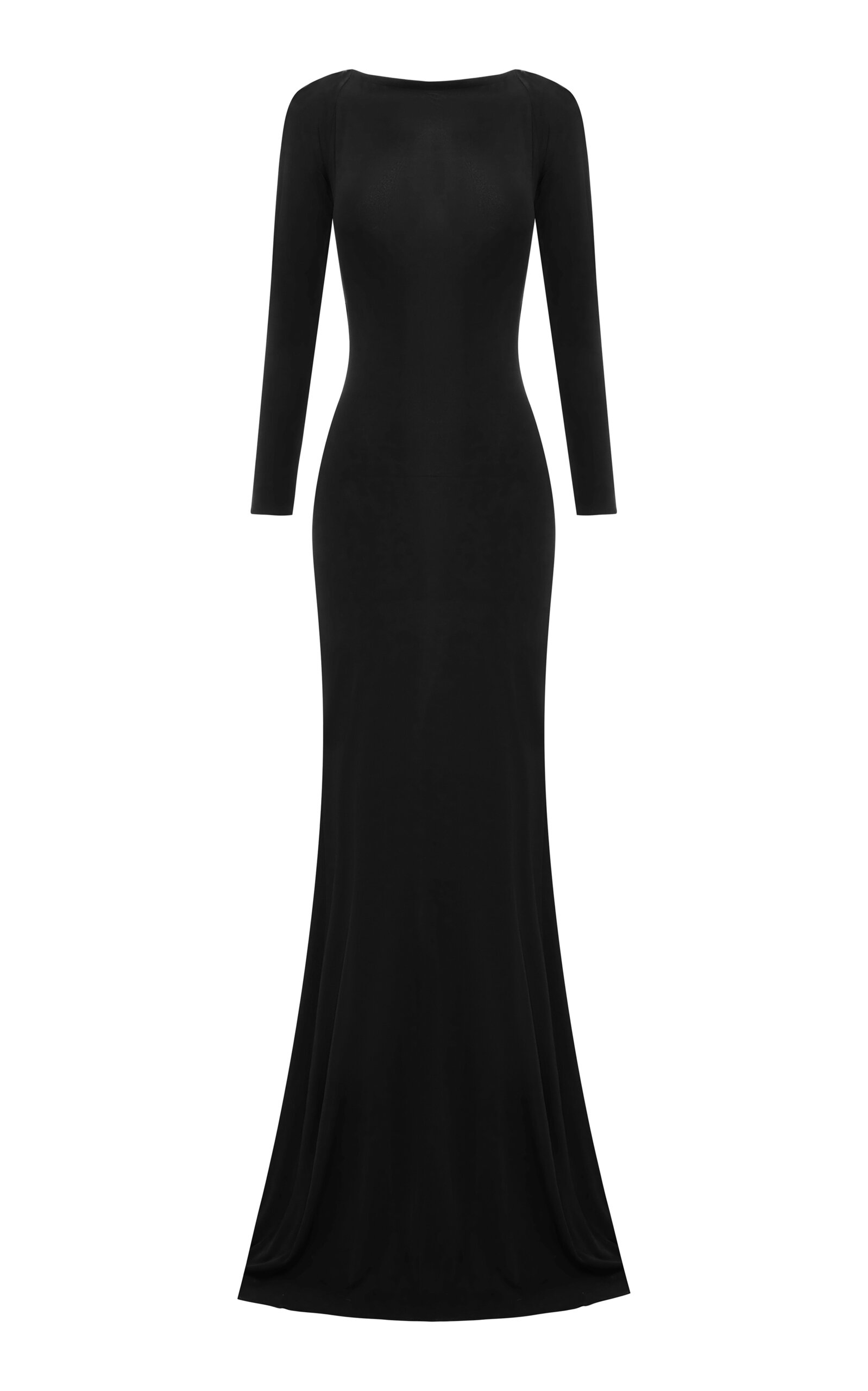 Alex Perry Long Sleeve Open Back Gown In Dry Jersey