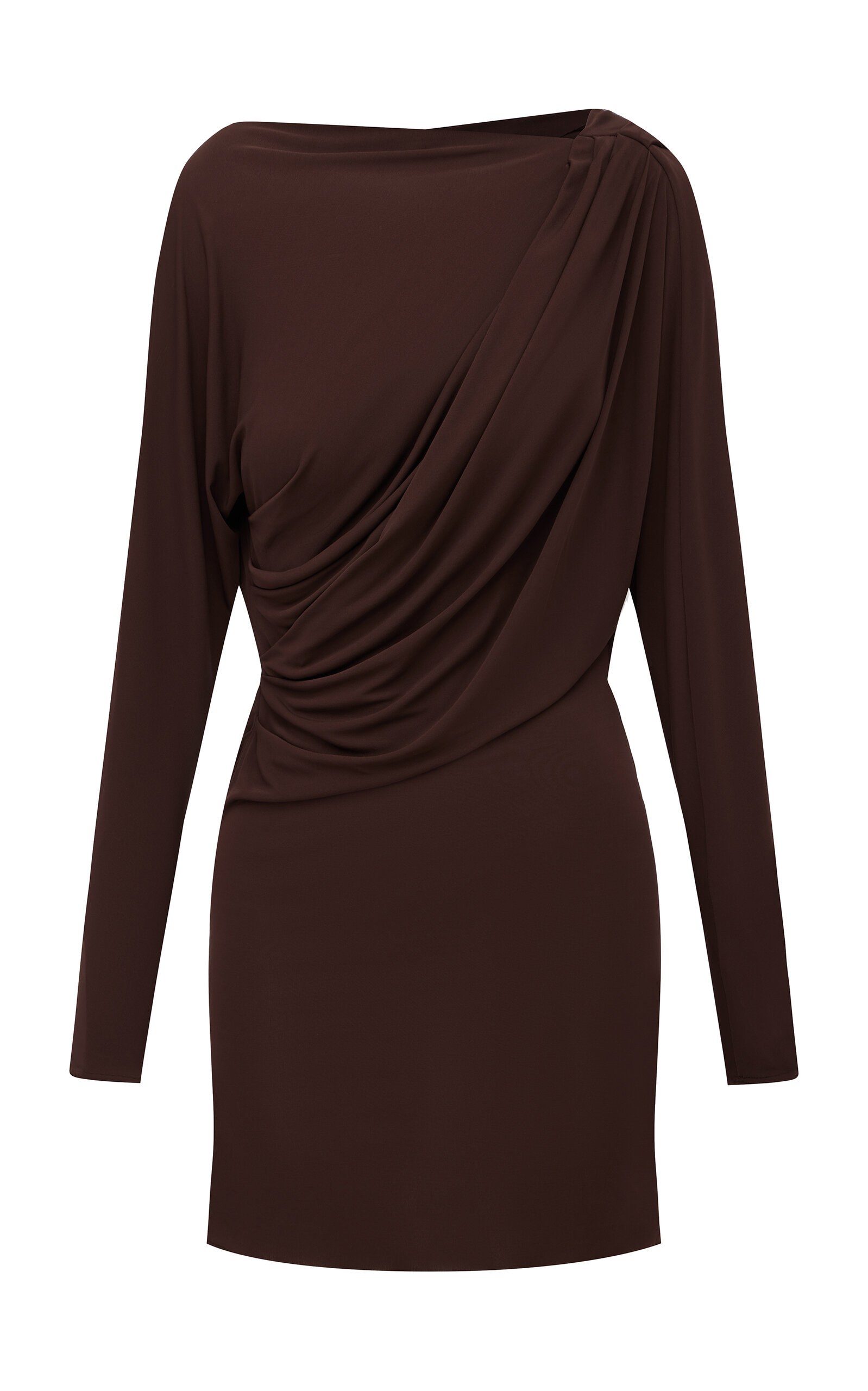 Alex Perry Long Sleeve Open Back Drape Mini Dress In Dry Jersey