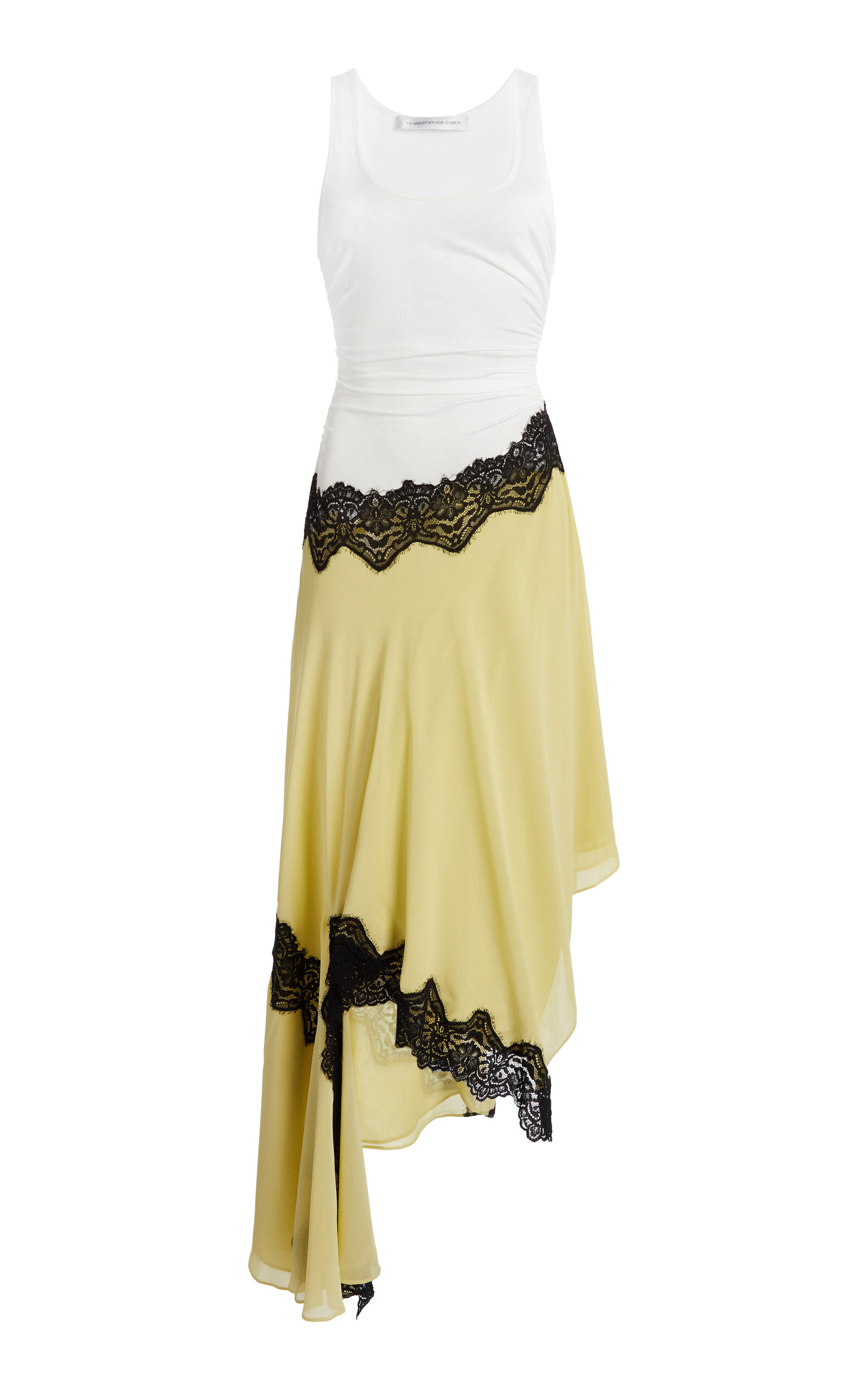 Christopher Esber Cutaway Lace Gathered Midi Dress