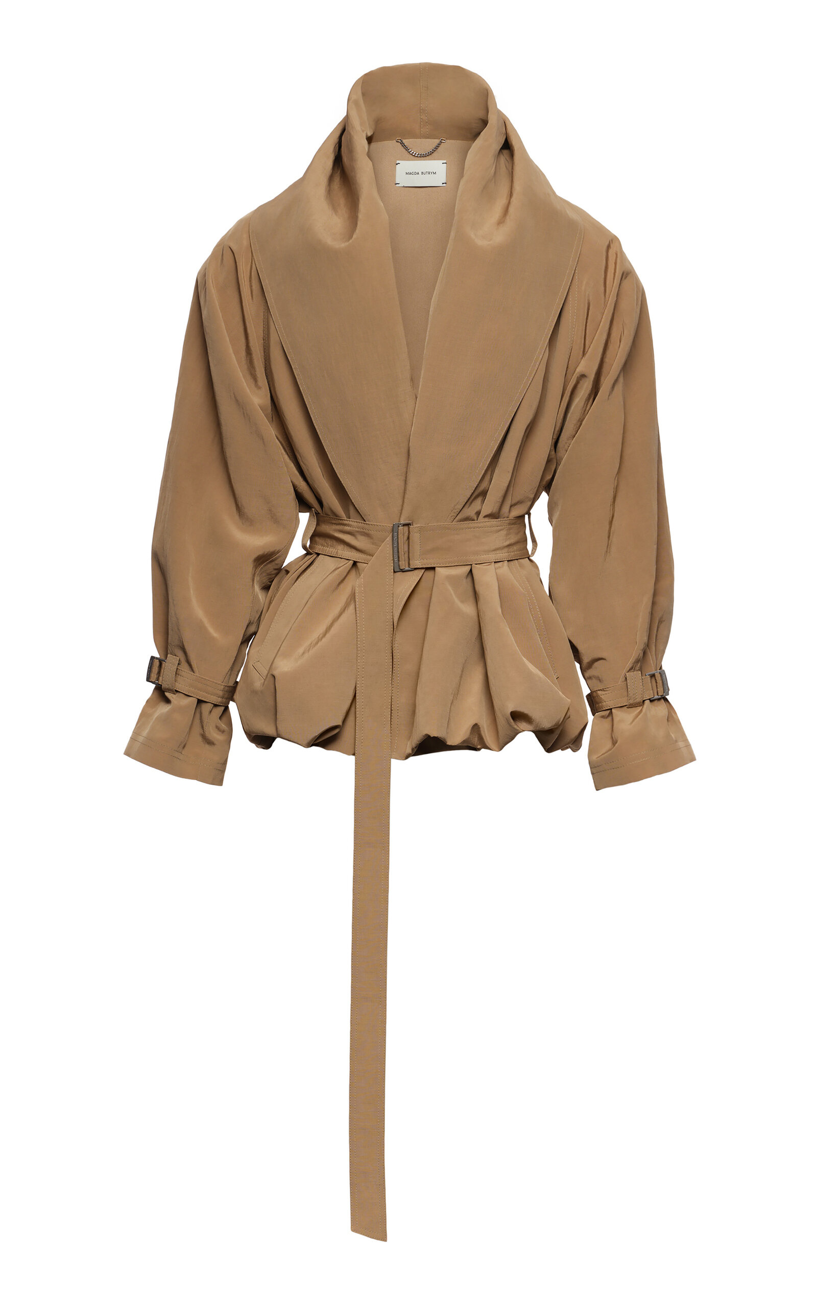 Magda Butrym - Belted Linen-Blend Shawl-Collar Jacket - Khaki - FR 32 - Moda Operandi