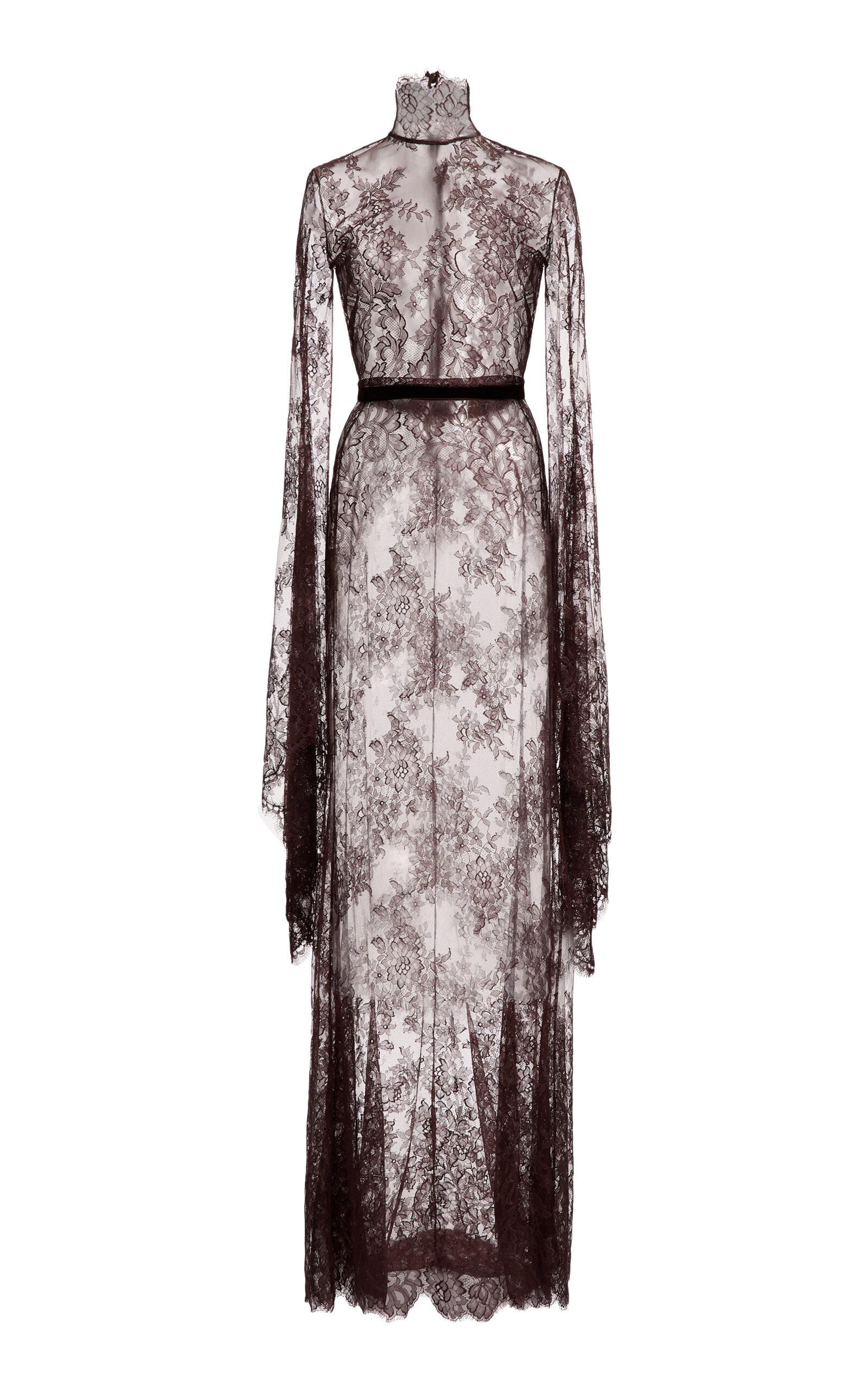 Zuhair Murad Lace Silk-Blend High-Neck Long Dress - Moda Operandi