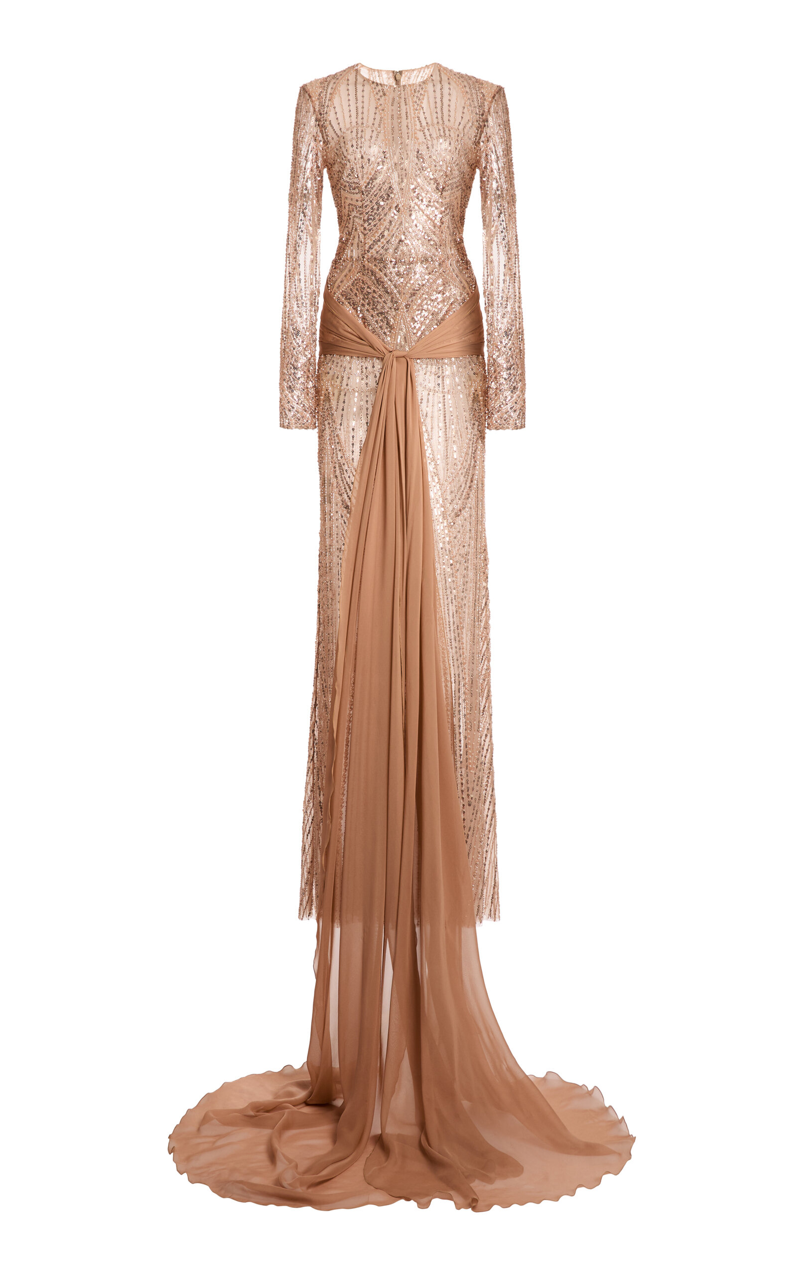 Zuhair Murad Lines Embroidered Fitted Long Dress