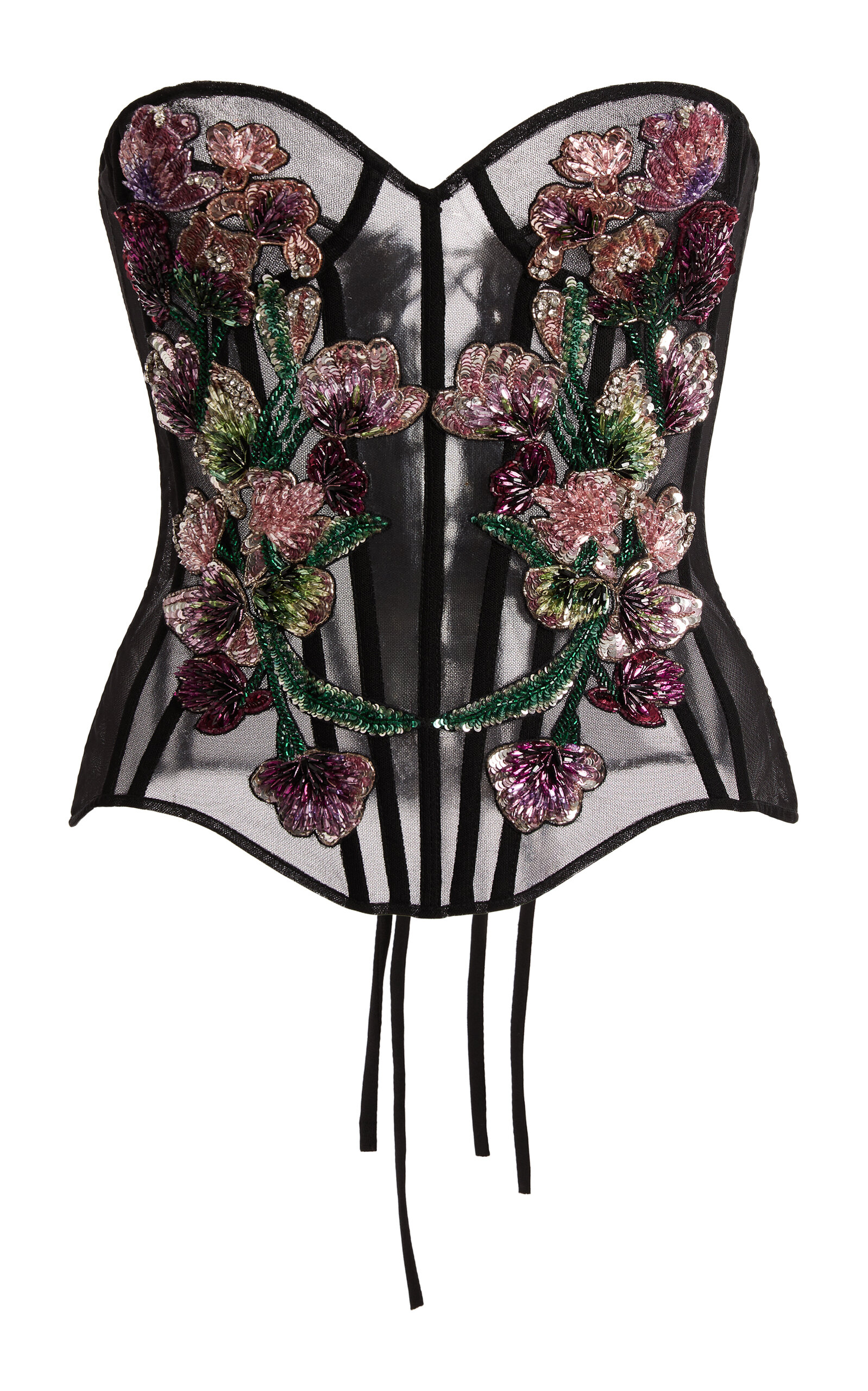Zuhair Murad Flower Bouquet Embroidered Corset Top