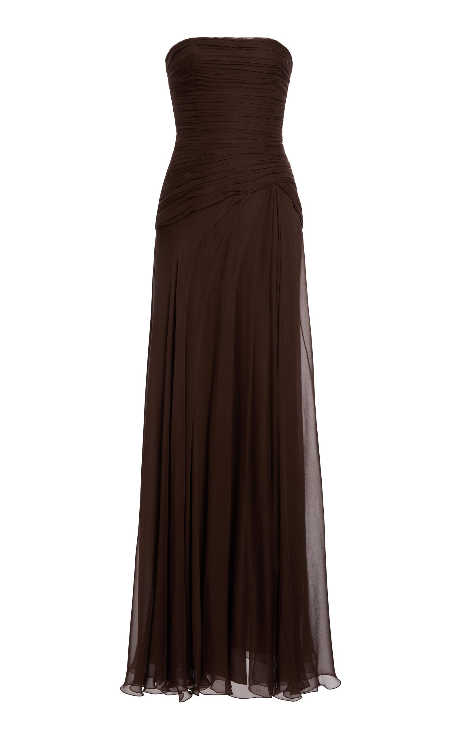 Zuhair Murad - Chiffon Draped Long Dress - Brown - FR 36 - Moda Operandi