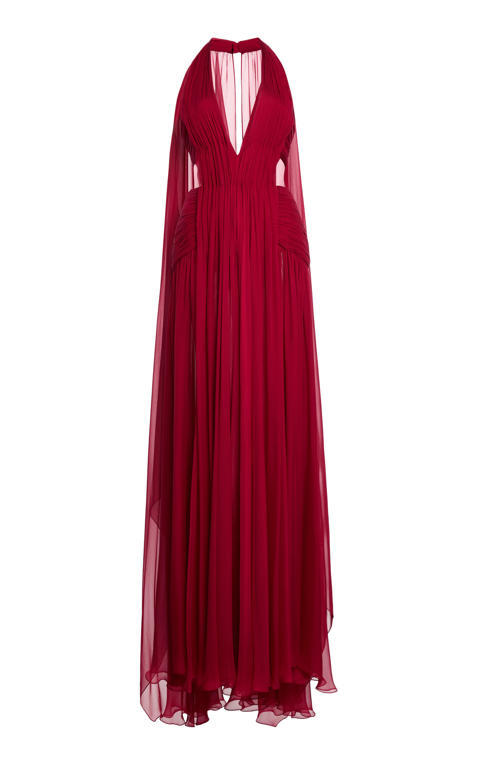 Zuhair Murad Chiffon V-Neck Draped Long Dress