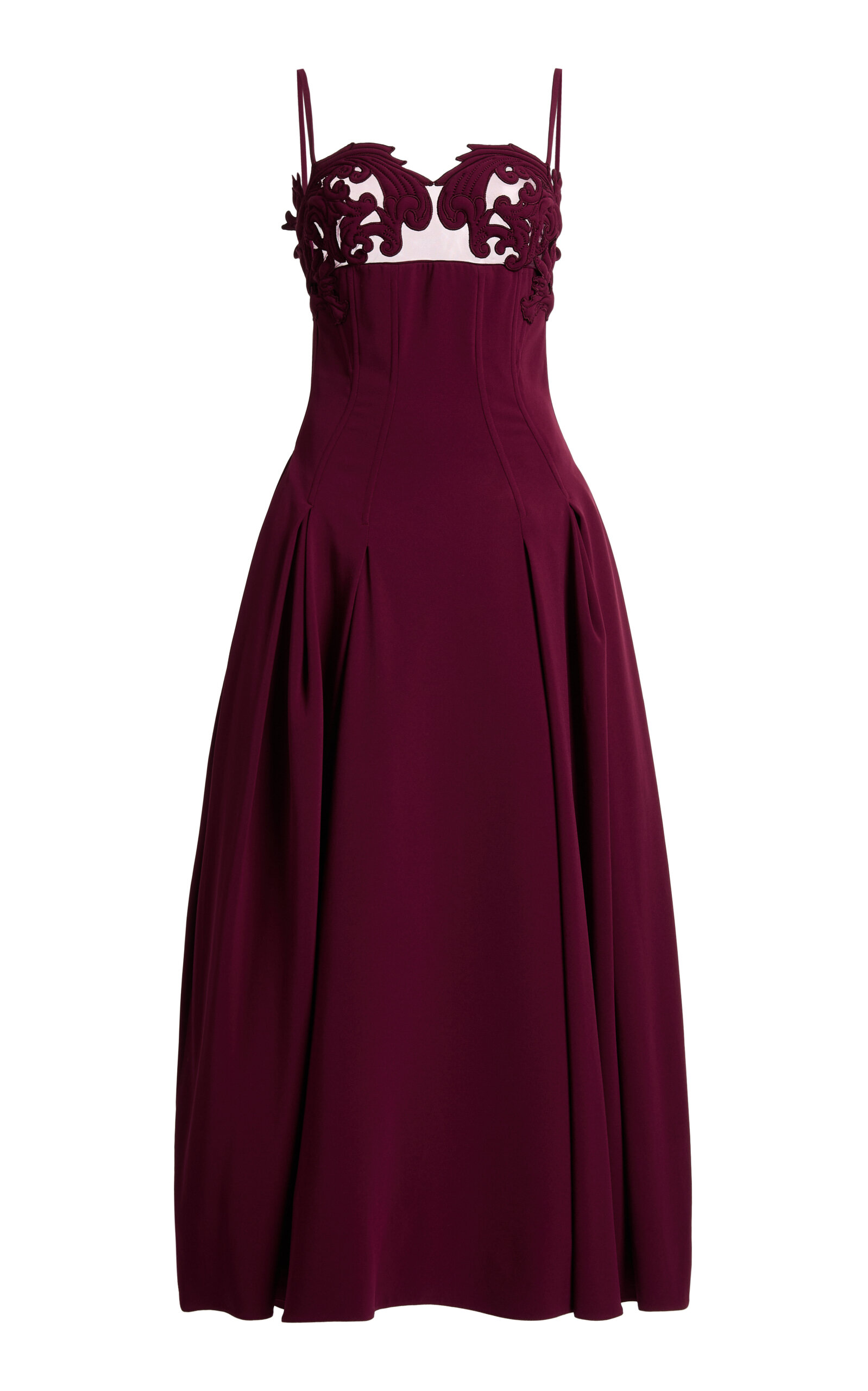 Zuhair Murad Heavy Cady Silk-Blend Patch Corset Midi Dress