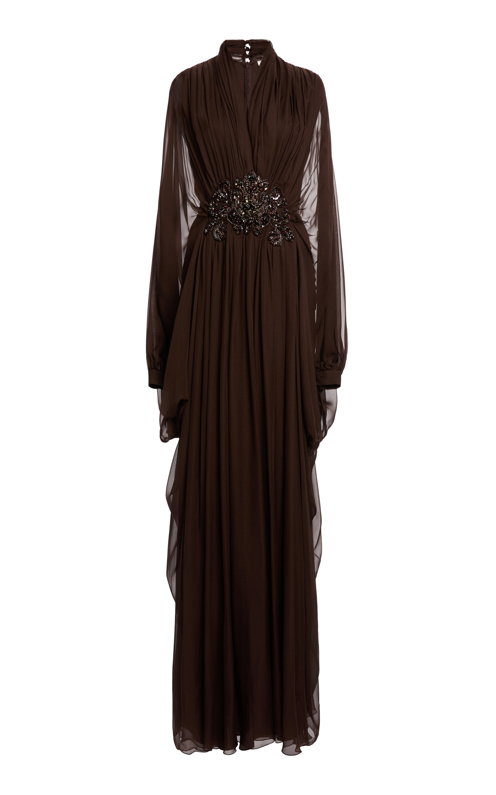 Zuhair Murad Chiffon Draped Beaded Long Dress
