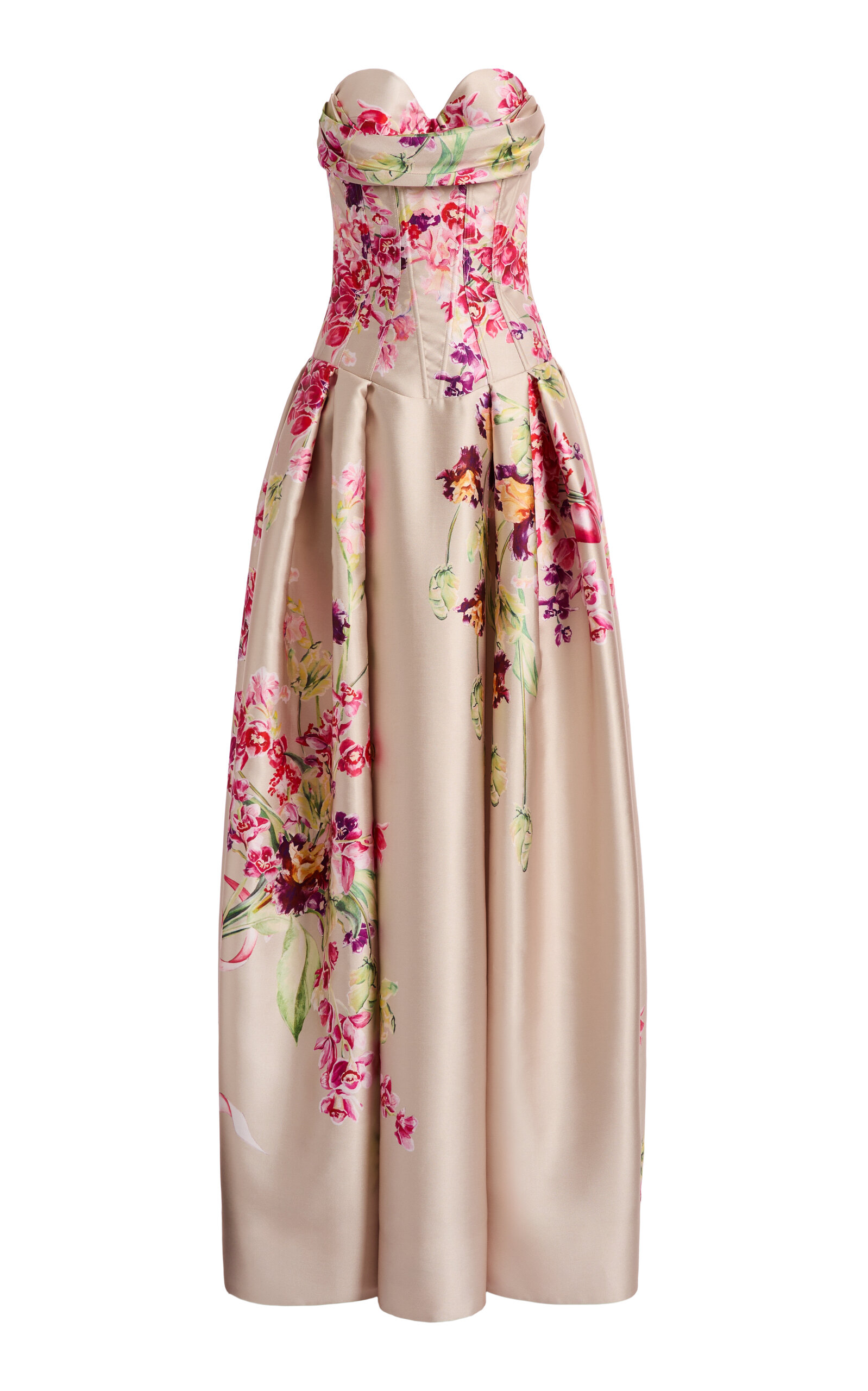 Zuhair Murad Mikado Silk-Blend Bouquet Print Long Dress