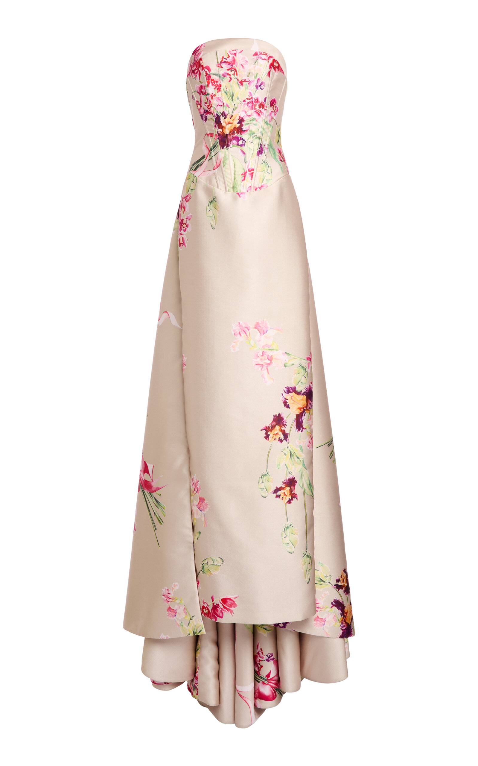 Zuhair Murad Mikado Silk-Blend Bouquet Print Corset Long Dress