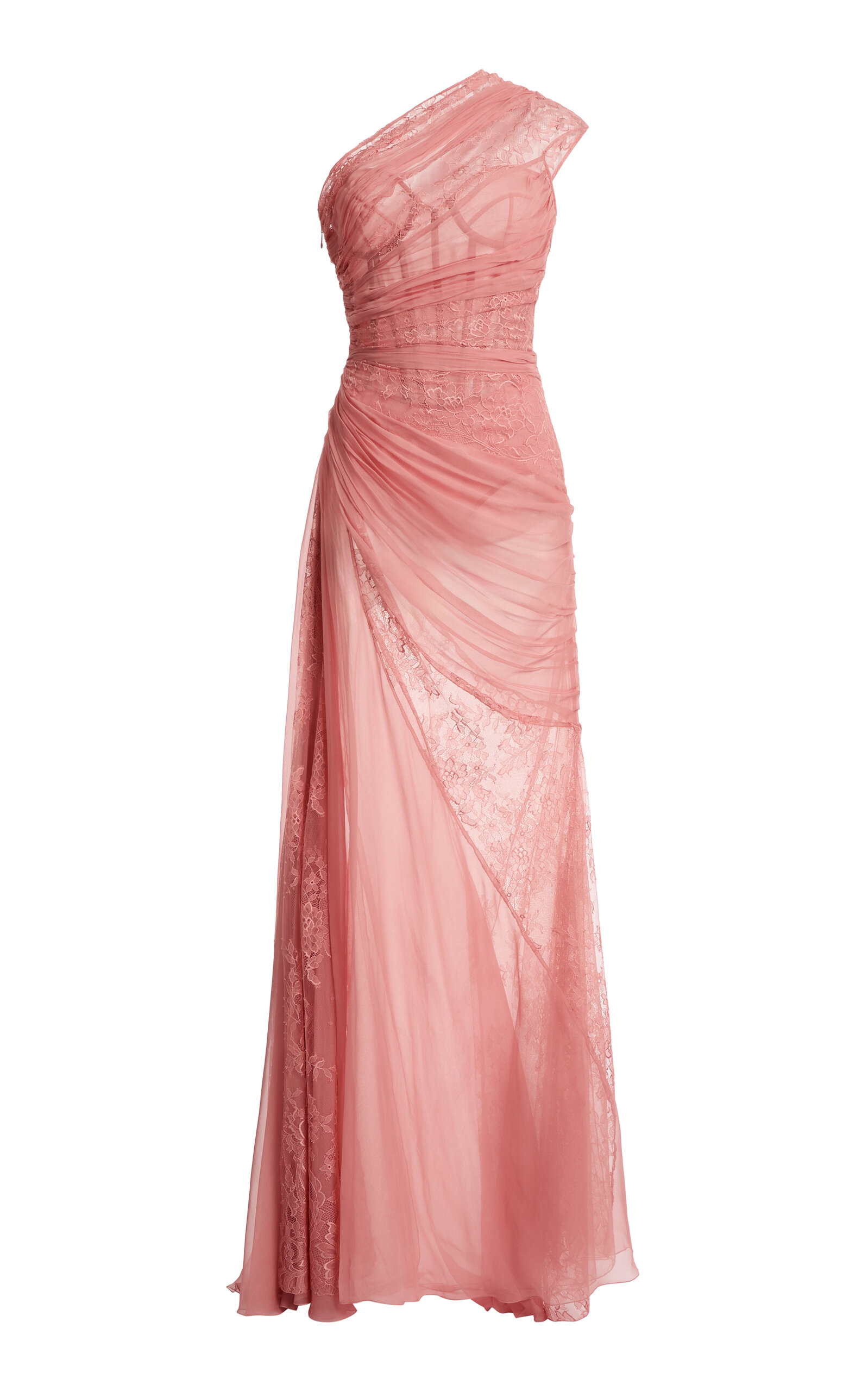Zuhair Murad - Lace-Inset Silk Chiffon Maxi Dress - Pink - FR 34 - Moda Operandi