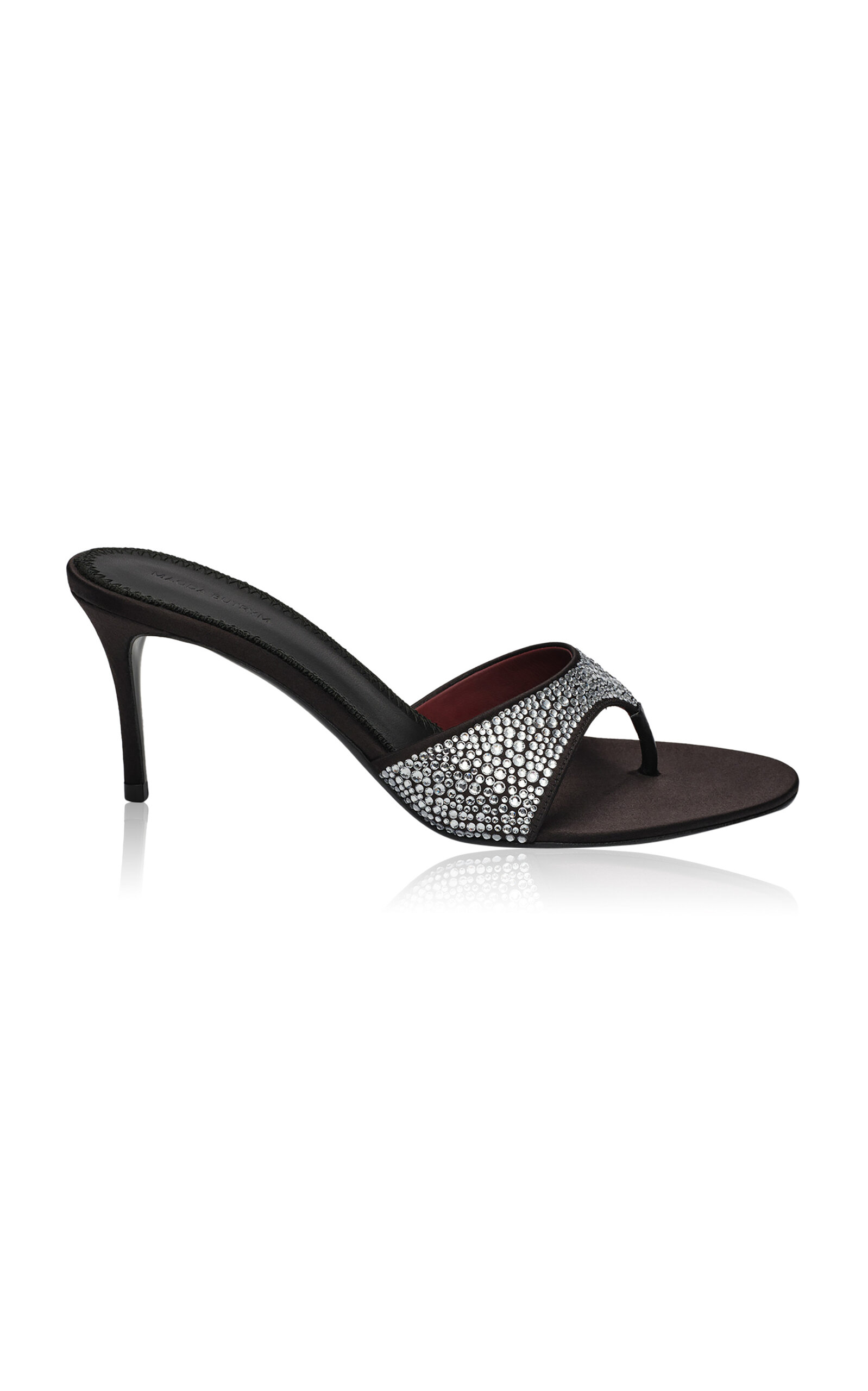 Magda Butrym Black Satin Thong Heel Sandal With Crystal