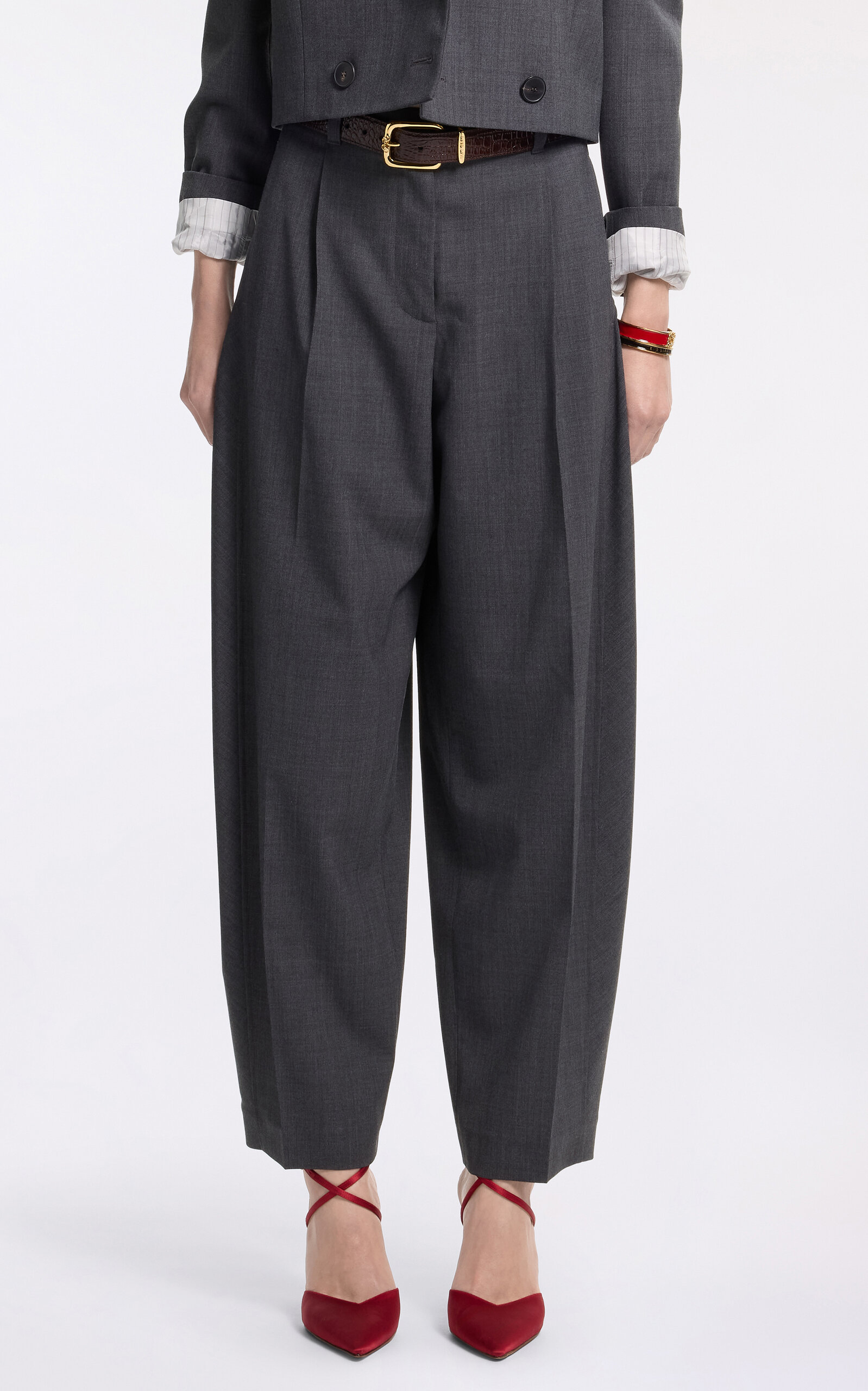 Elie Saab Pleated Wool-Blend Straight-Leg Pants